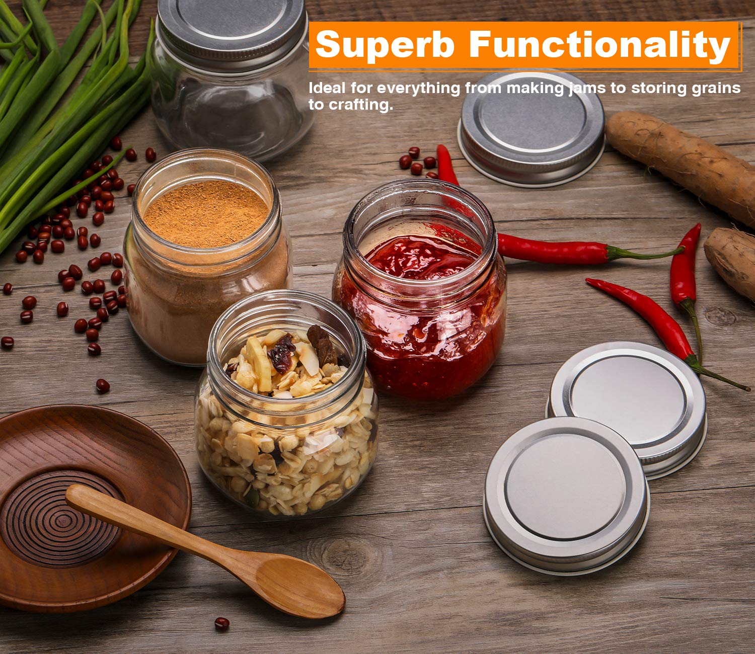 Mason Jars 8 oz 30 Pack- Small Mason Jars With Silver Lids -1/4 Quart Canning Jars| Storage Glass Jars With Lids For Jelly, Jam, Honey, Pickles - Spice Glass Jars - With 30 Chalkboard Labels