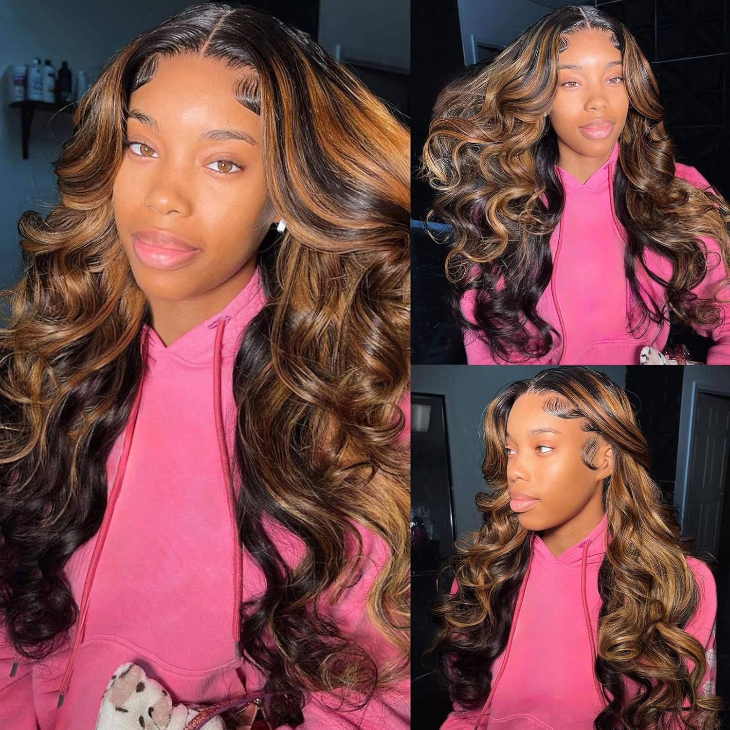 Vemalin Highlight Ombre Lace Front Wig Human Hair Body Wave Lace Front Wigs Human Hair Pre Plucked 13x4 1B/30 Brown Highlight Wig 200 Density Colored 26 Inch Balayage Glueless Wigs for Women