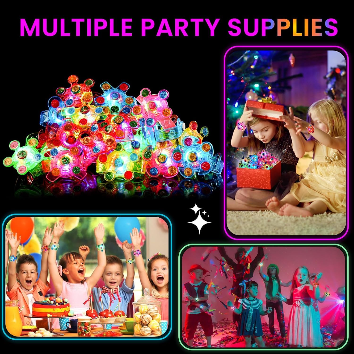 SCIONE 24 Pack LED Light Up Fidget Spinner Bracelets, Glow in The Dark Party Favors for Kids 4-8 8-12, Treasure Box Toys, Birthday Gifts, Carnival Prizes, Halloween Goodie Bags Stuffers for Kids