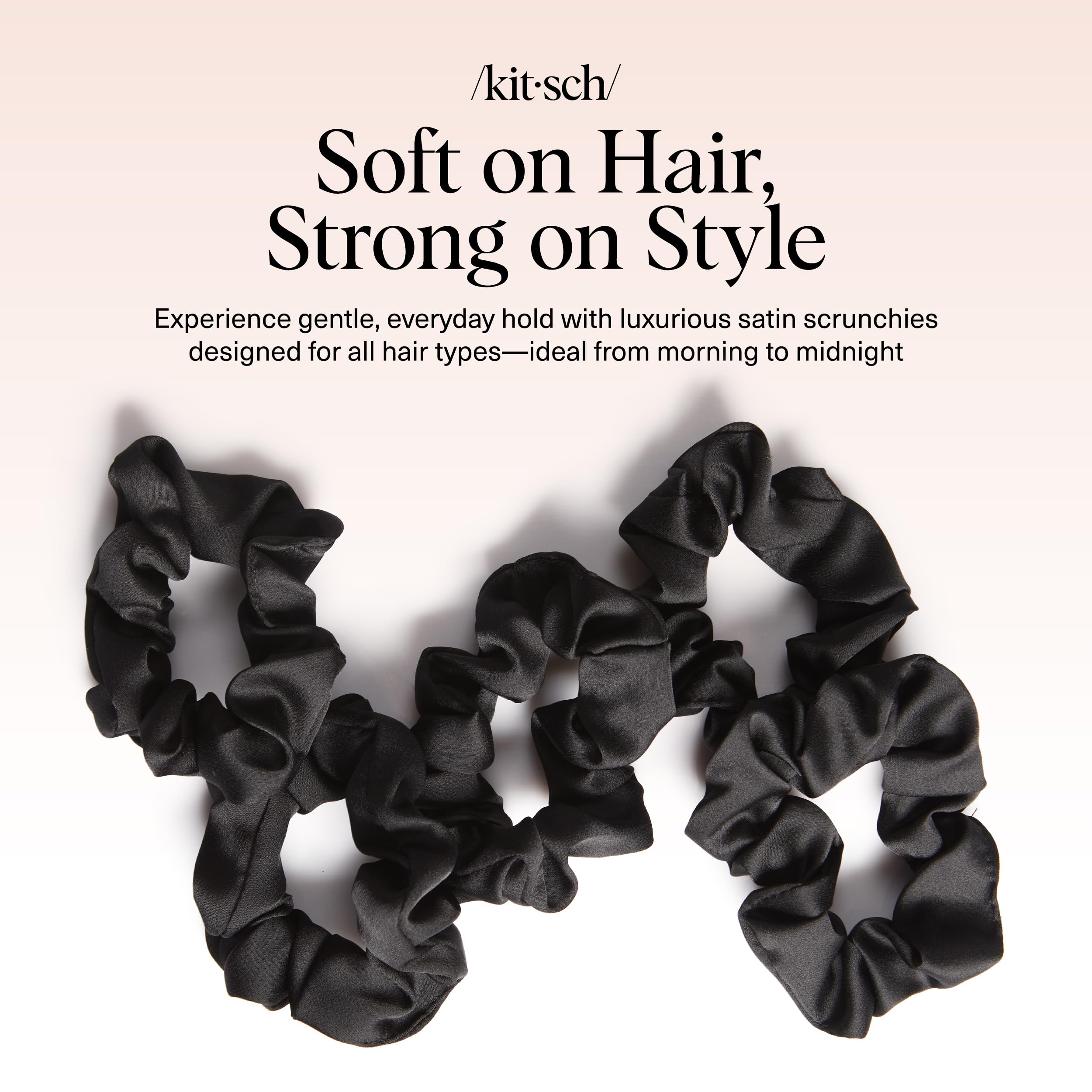 Kitsch Satin Scrunchies for Women – No Crease Hair Ties – Soft Satin Hair Scrunchies for Girls – Frizz Free, Gentle, Stylish Hair Accessories – Black, 5 pcs