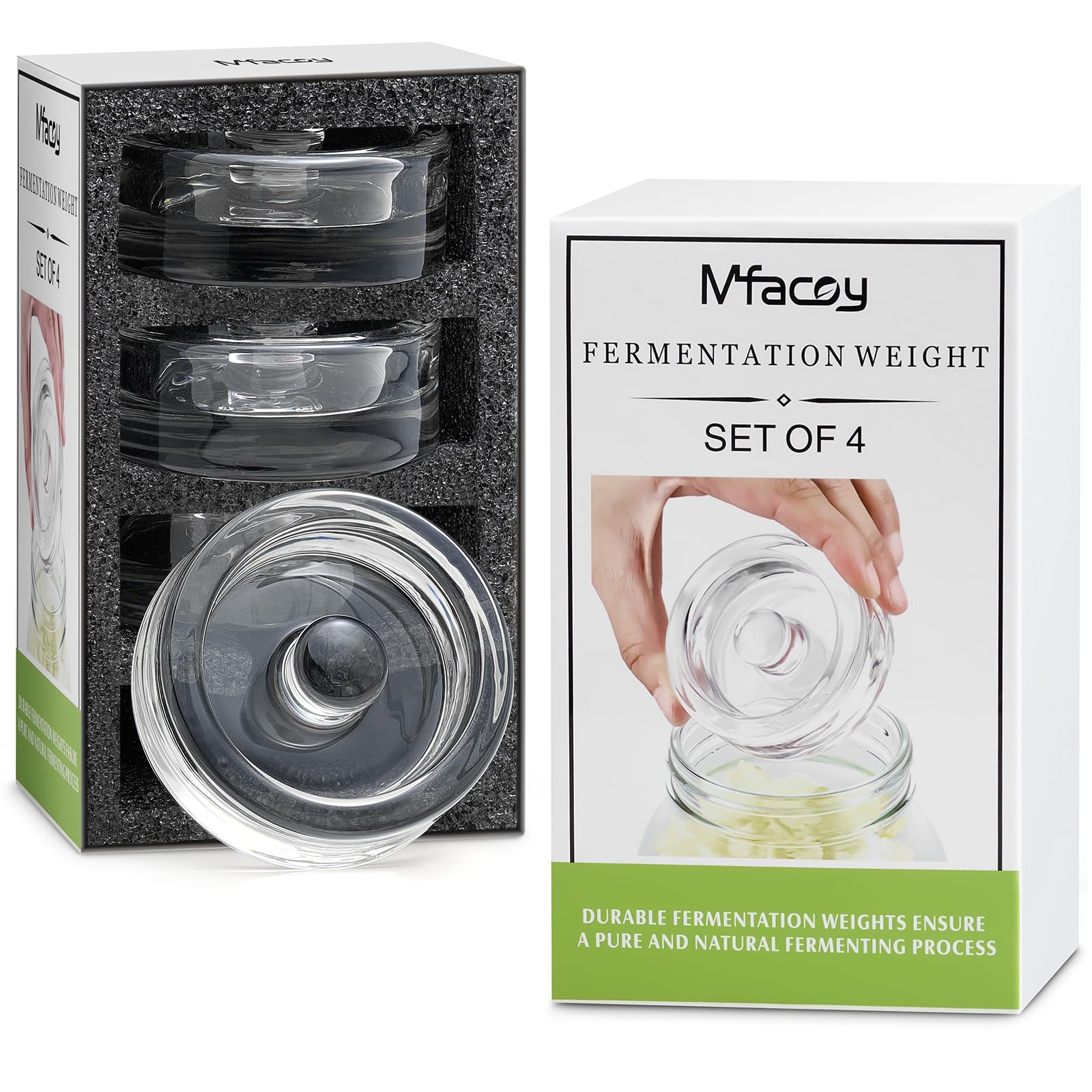 MFacoy 4-Pack of Fermentation Glass Weights with Easy Grip Handle for Great Wide Mouth Canning Mason Jars, Pickling Sourkrout Kraut Glass Weight Fermentation Kit with Easy Grip Handle, Dishwasher Safe