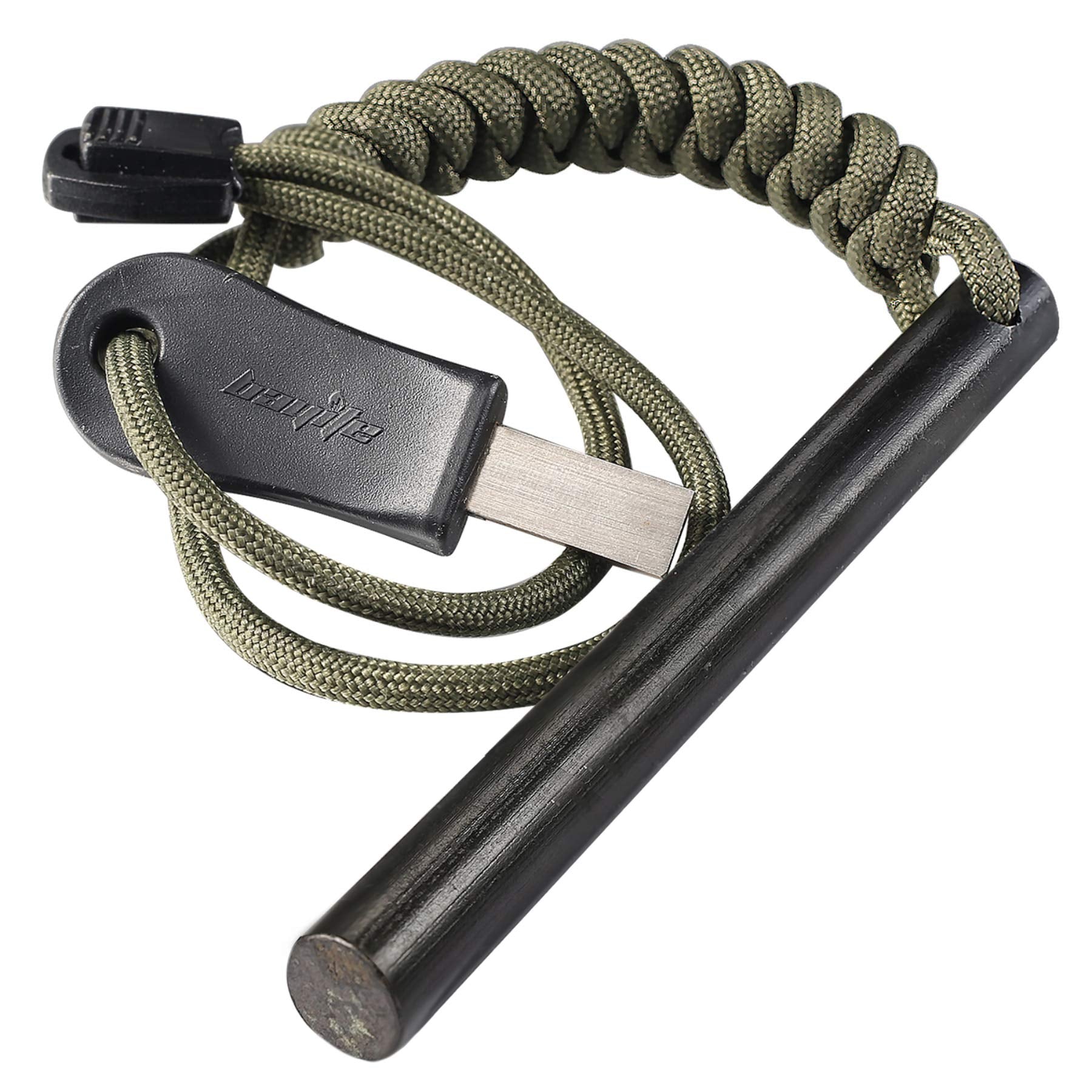 bayite 4 Zoll Survival-Feuerstarter aus Ferrocerium mit Bohrung, Ferro-Rod-Kit mit Paracord-Griff und Anreißer, 4 Zoll (Länge) x 3/8 Zoll (Durchmesser)