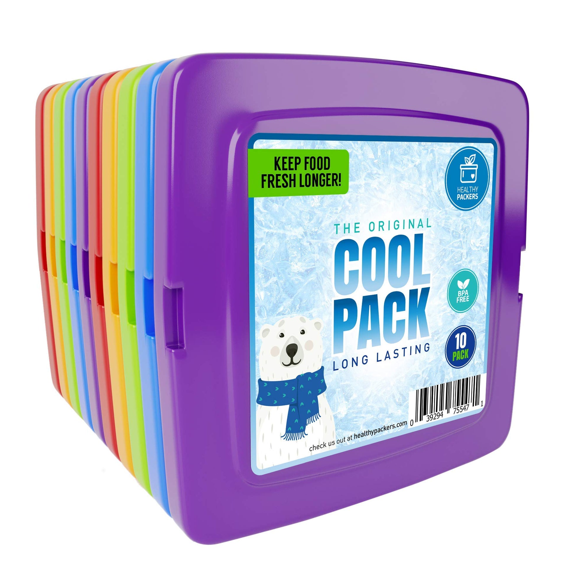 Healthy Packers Ice Packs for Lunch Bags - Freezer Packs - Original Cool Pack | Slim & Long-Lasting Reusable Ice Pack for Lunch Box and Cooler Bag (Set of 10)