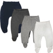 123 Bear Baby Soft Cotton Spandex Pants with Feet (Gray- 4-Pack, 0-3 Months)