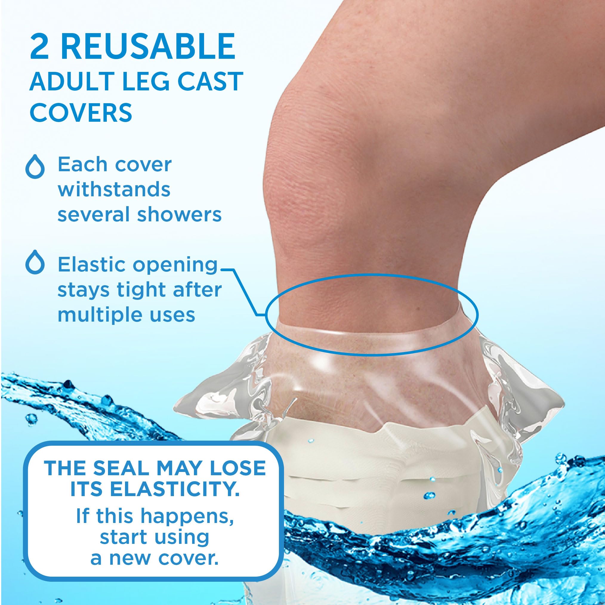 100% Waterproof Cast Covers for Shower Leg - Tight Seal - Reusable Adult 2pk Half Leg Cast Protectors - Knee, Ankle, Foot