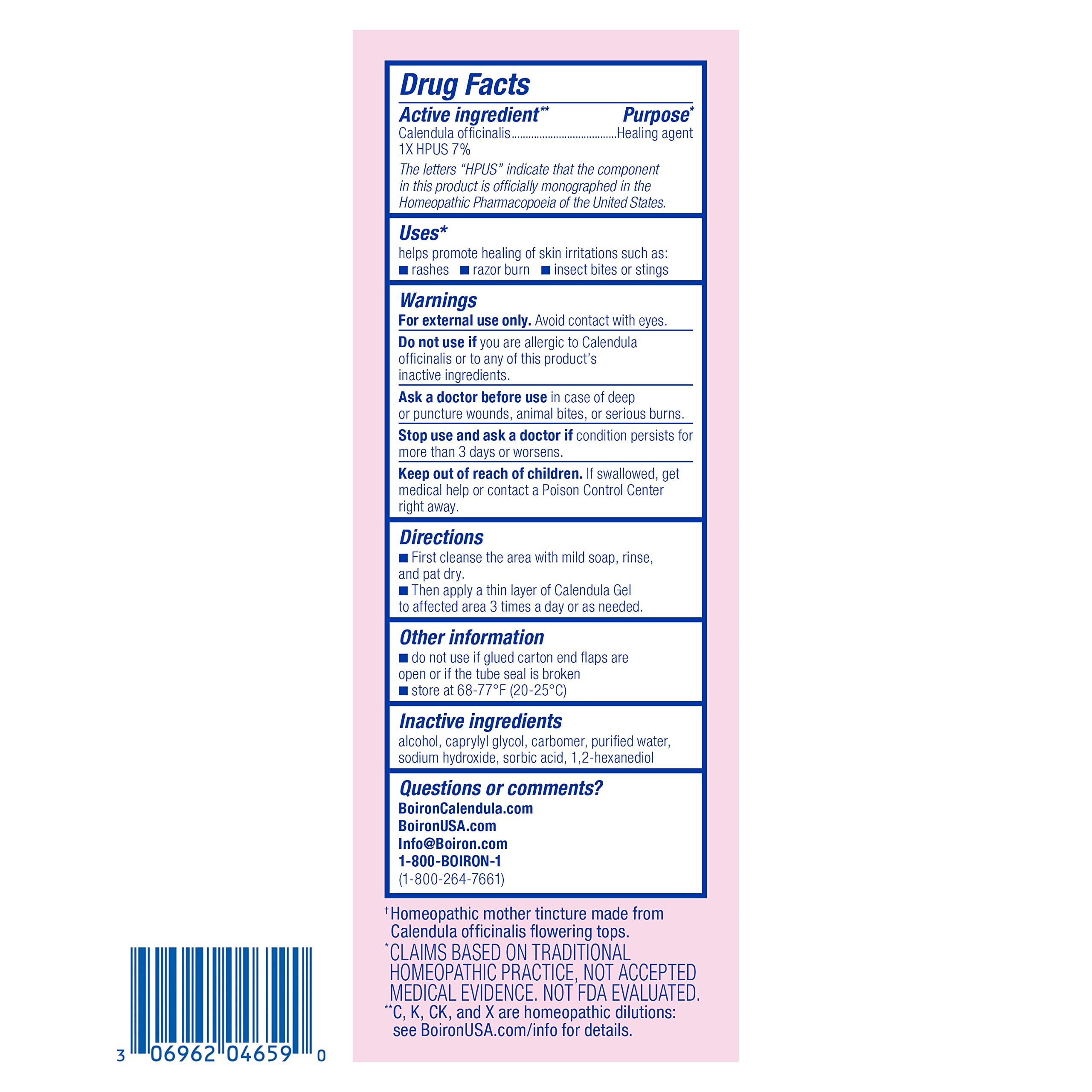 Boiron Calendula Gel Relief from Rashes, Skin Irritations, Razor Burn, or Insect Bites - Non-Greasy and Fragrance-Free - 2.6oz