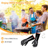 JENPOS BBQ Gloves - 1472°F Thicken Heat Resistant Gloves w/S-Hook 14 in Kitchen Oven Mitts Waterproof Grill Gloves Oil Resistant Grilling Gloves Cooking Gloves for Turkey Fryer/Baking/Oven/Smoker