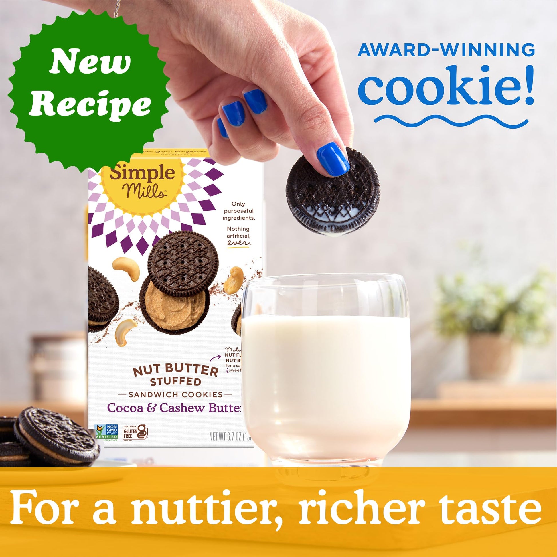 Simple Mills, Cocoa Cashew Crème Sandwich Cookies - Gluten Free, Vegan (Pack of 1)