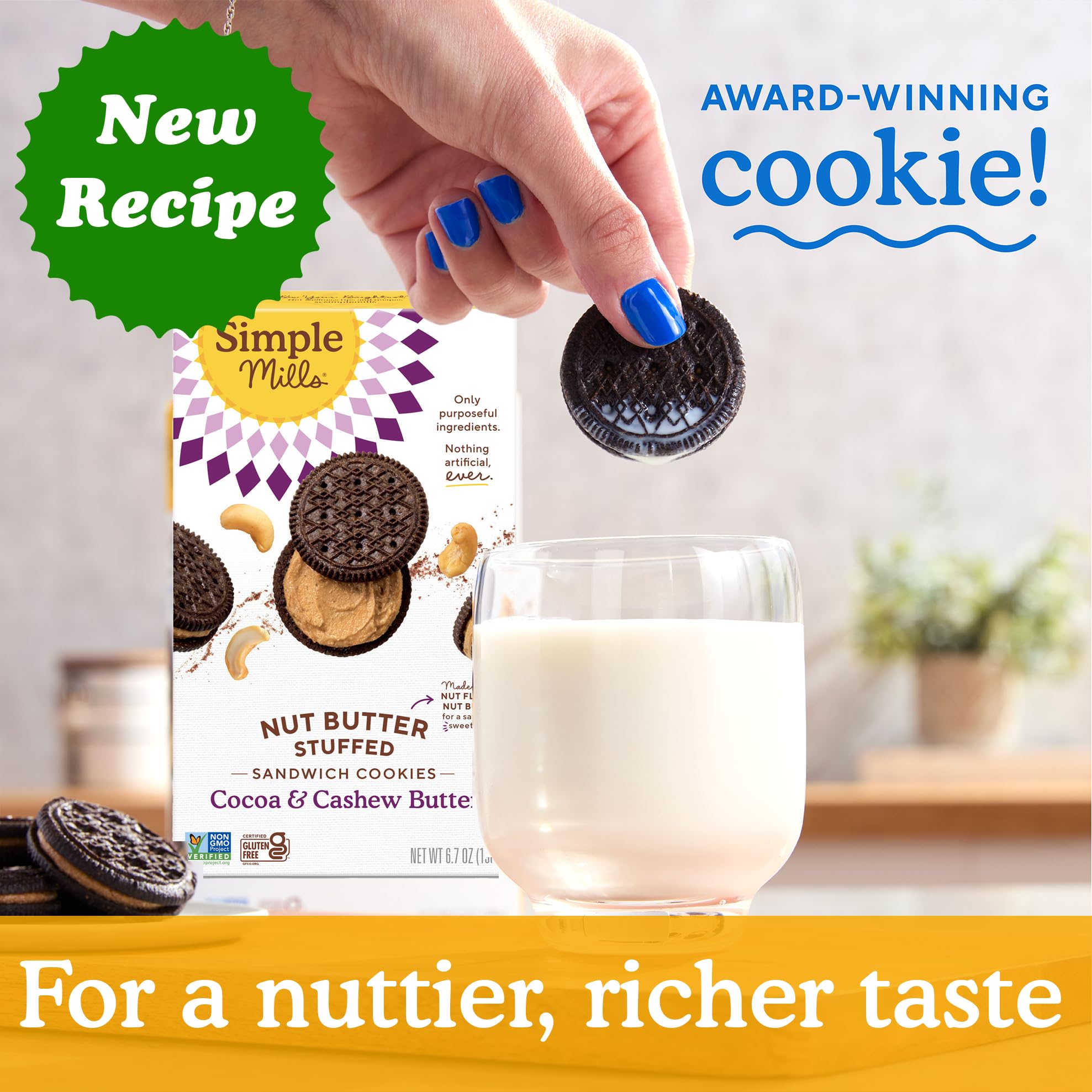 Simple Mills, Cocoa Cashew Crème Sandwich Cookies - Gluten Free, Vegan (Pack of 1)