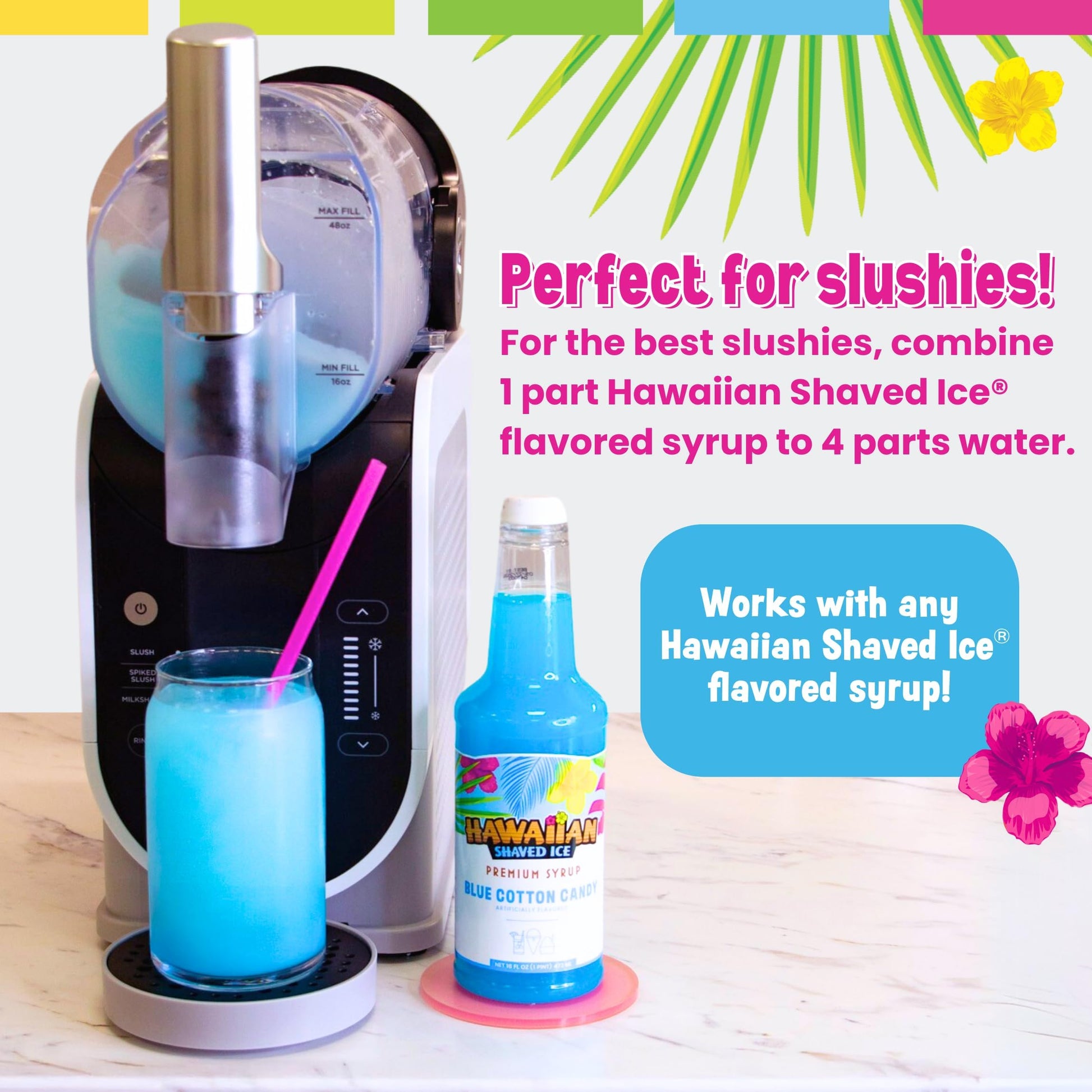 Hawaiian Shaved Ice Syrup Assortment, 6 Popular 16oz Flavors: Cherry, Grape, Blue Raspberry, Tiger's Blood, Lemon-Lime, Pina Colada