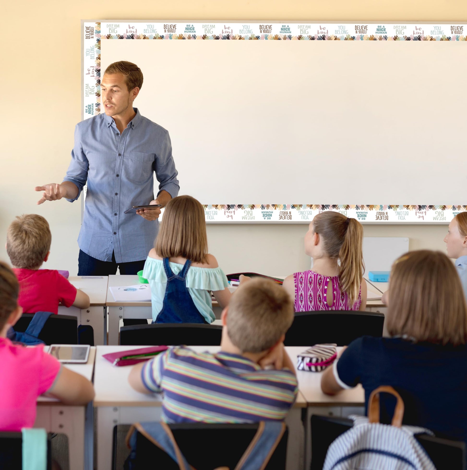 Teacher Created Resources Everyone is Welcome Helping Hands Straight Rolled Border Trim - 50ft - Decorate Bulletin Boards, Walls, Desks, Windows, Doors, Lockers, Classrooms, Homeschool & Offices