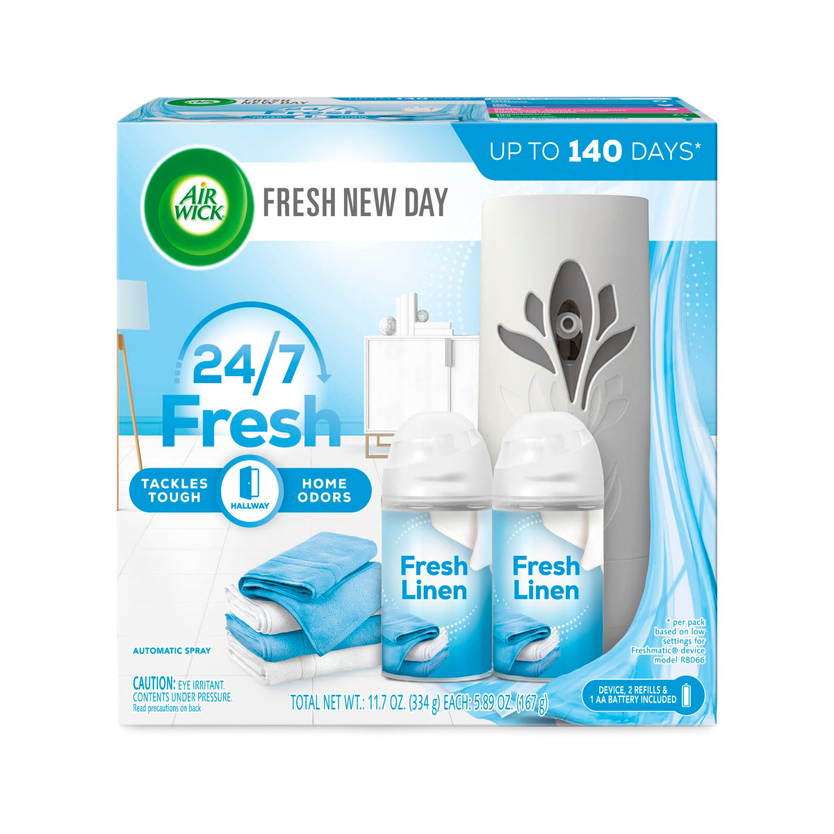Air Wick Freshmatic Lufterfrischer Spray Starter-Set (Gerät + Nachfüller), Frische Wäsche, Lufterfrischer, Ätherische Öle