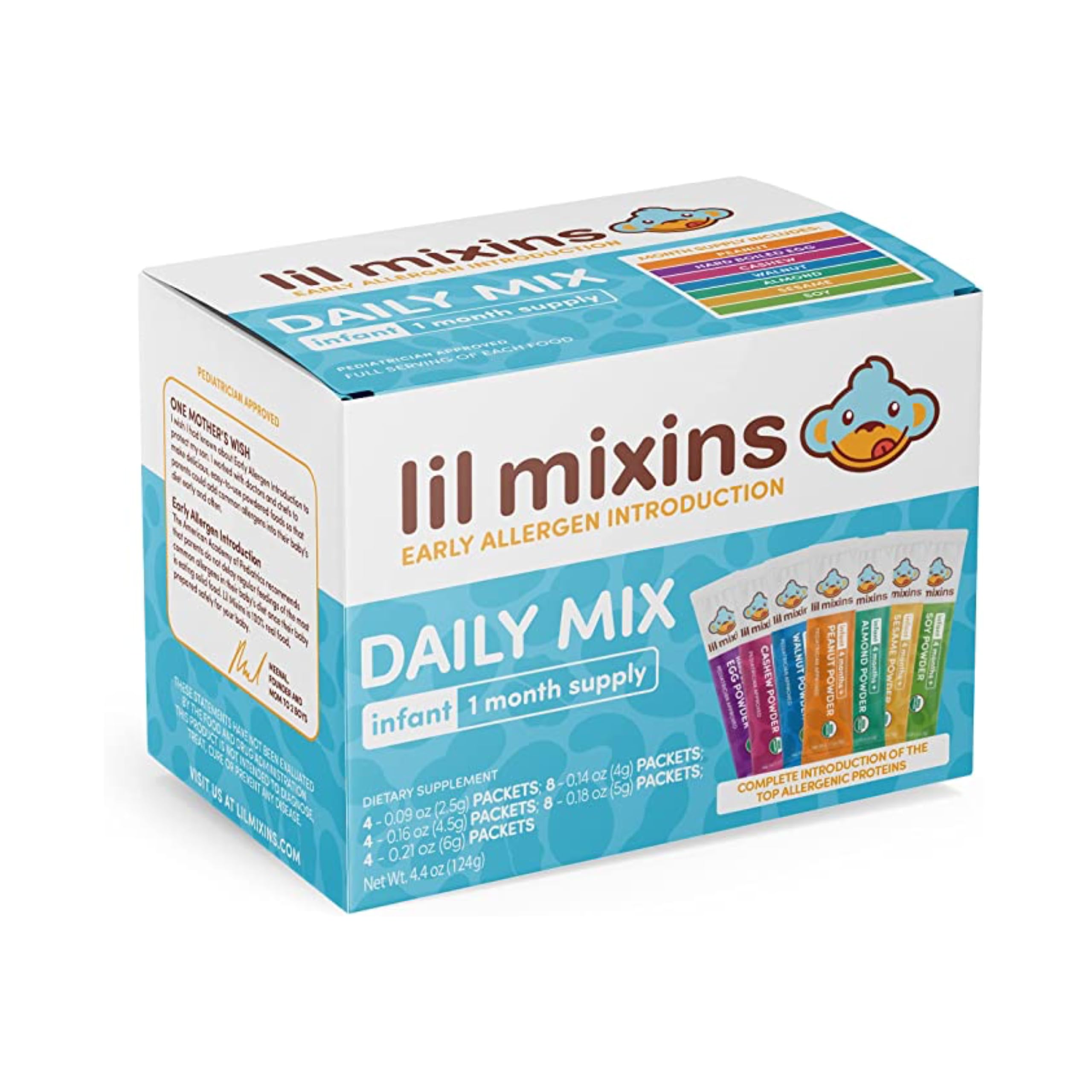 Lil Mixins Early Allergen Introduction Mix-ins, Daily Mix | Peanut, Egg, Cashew, Walnut, Almond, Soy, Sesame Mix-Ins for Ages 4-12 Mo. Old, 1 Month Supply