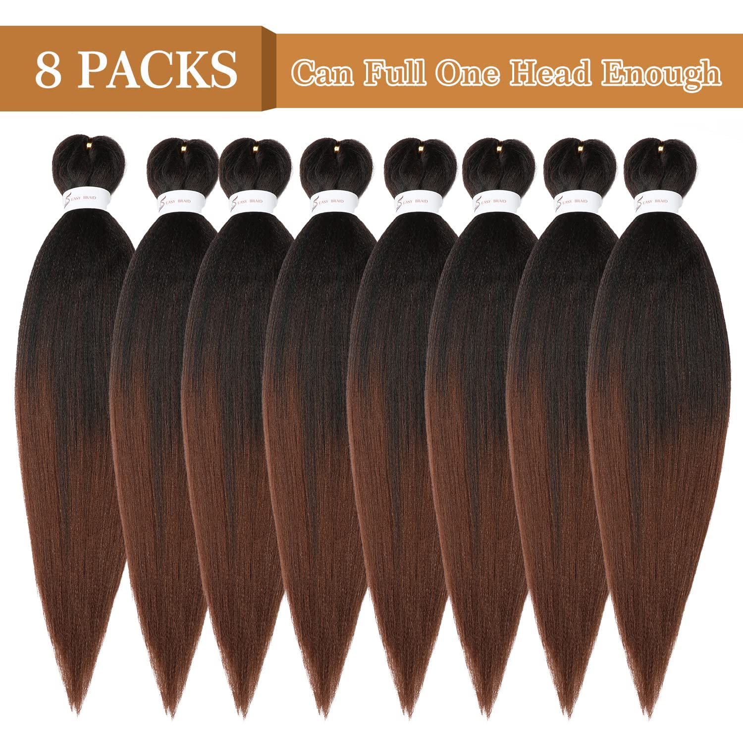Braiding Hair Pre Stretched 24 Inch 8 Packs Ombre Braiding Hair Professional Soft Yaki Texture, Hot Water Setting Hair Extensions for Braids (24in,1B/30)