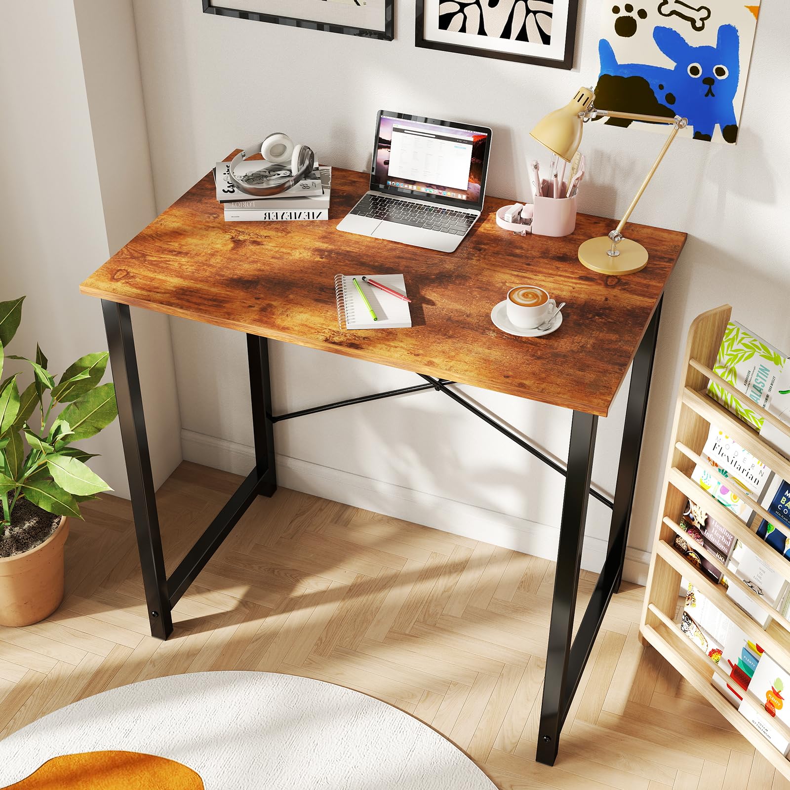 DUMOS 32 Inch Office Small Computer Desk Modern Simple Style Writing Study Work Table for Home Bedroom - Wood Brown