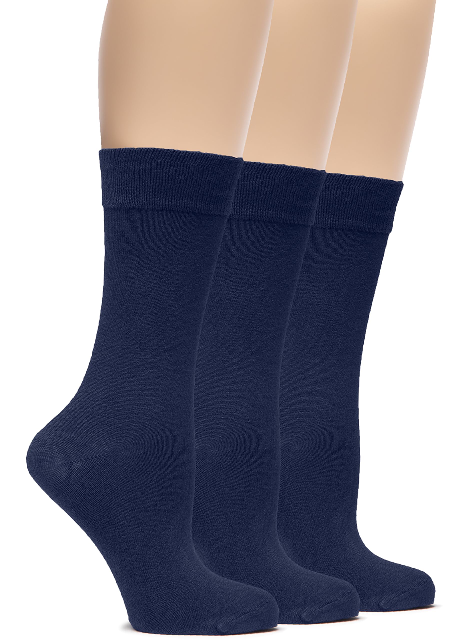 Hugh Ugoli Womens Bamboo Dress Socks, Crew Soft Thin Calf Socks for Business, Trouser & Casual, Black, 3 Pairs, Shoe Size: 6-9