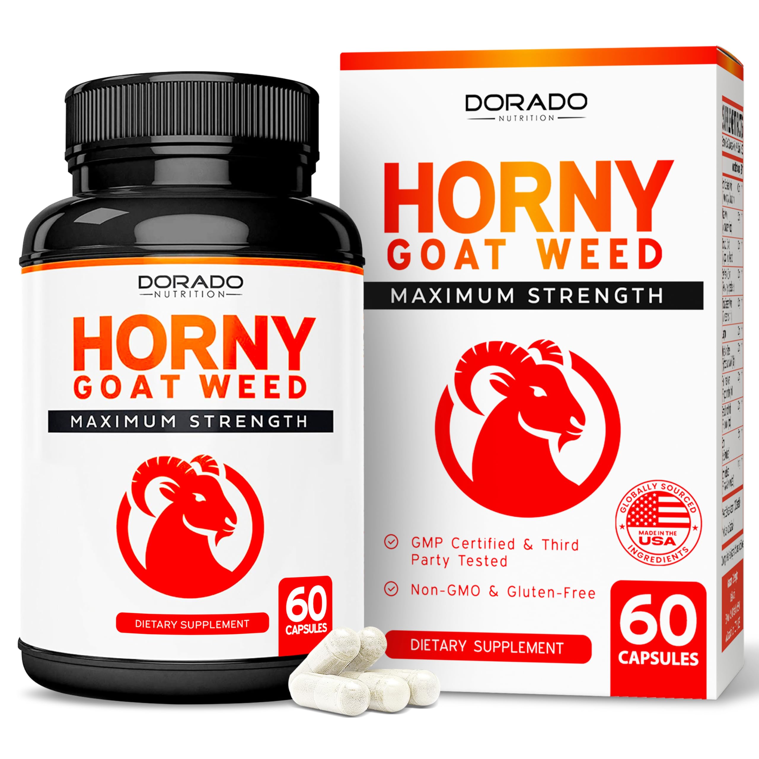Horny Goat Weed für Männer und Frauen – [Maximale Stärke 1590 mg] – Maca, Ginseng, L-Arginin, Tribulus – Premium Hornygoatweed – Icariin Epimedium – von Drittanbietern getestet – Hergestellt in den USA – 60 Stück