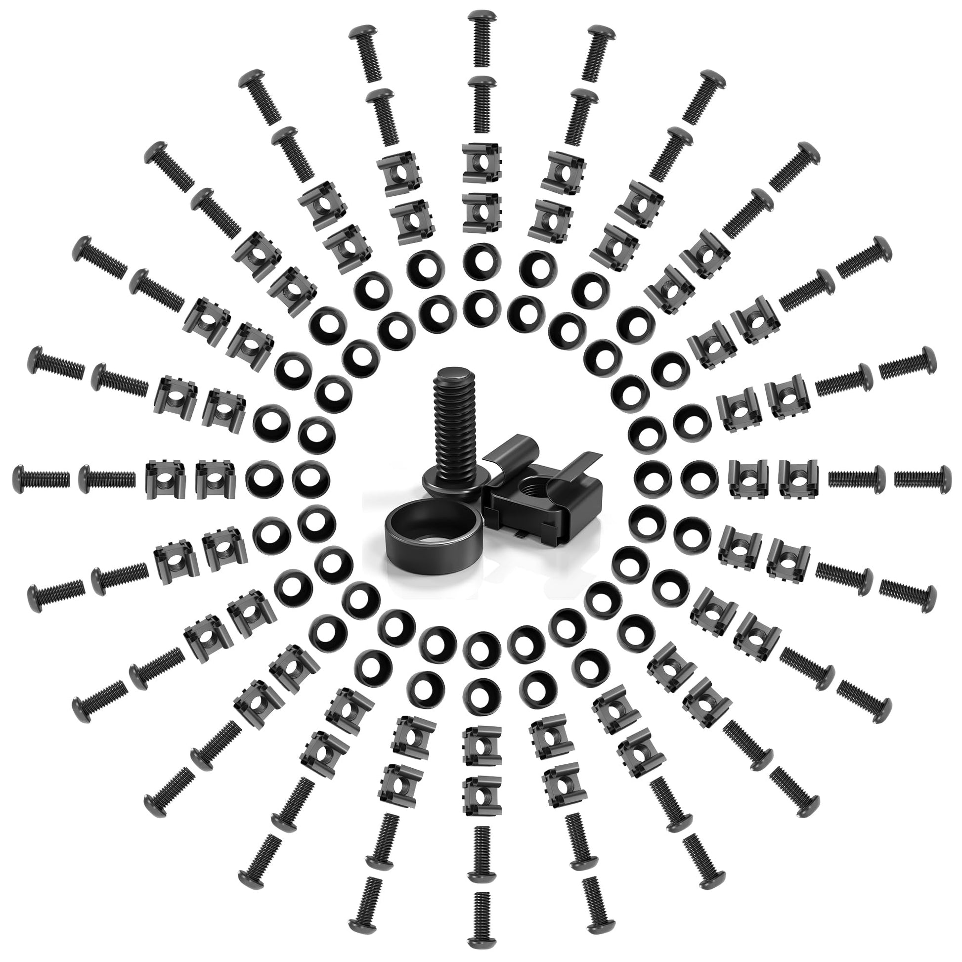 50 PACK M6 x 16mm Rack Mount Cage Nuts, Screws and Washers for Rack Mount Server Cabinet, Rack Mount Server Shelves, Routers, Rack Mount Screws and Square Insert Nuts, Self-Locking Cable Ties for Free