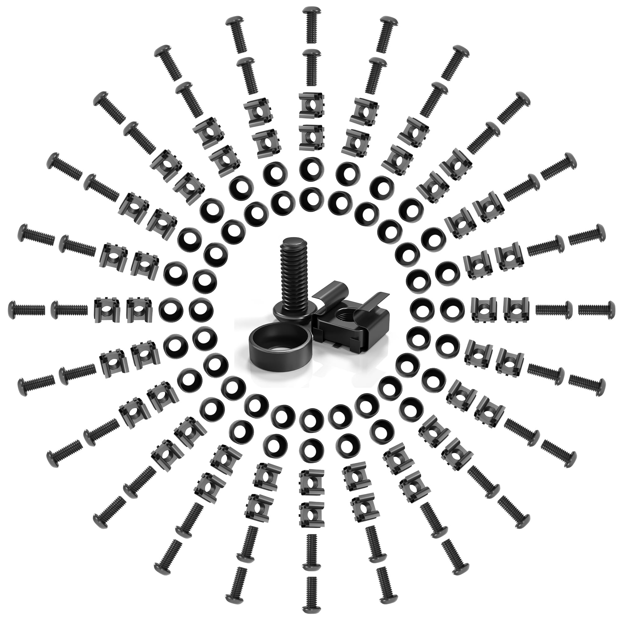 50 PACK M6 x 16mm Rack Mount Cage Nuts, Screws and Washers for Rack Mount Server Cabinet, Rack Mount Server Shelves, Routers, Rack Mount Screws and Square Insert Nuts, Self-Locking Cable Ties for Free