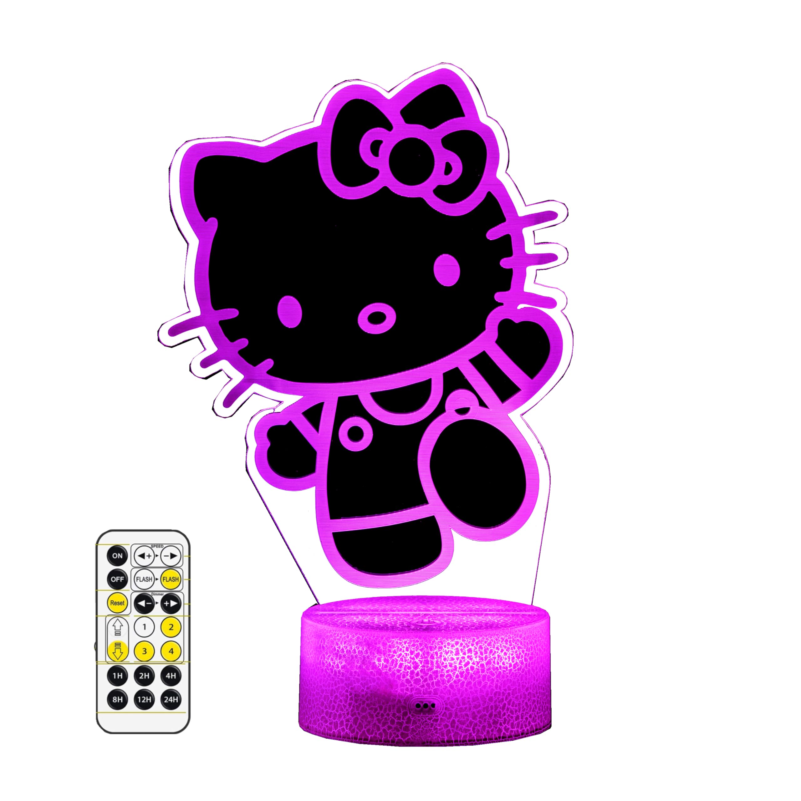 Colortown Cute Night Light - Anime Charater 7 Color Change Decor Kitty Lamp with Remote, Dim, Timer, Game Fan Gifts for Christmas Birthday Boys Girls