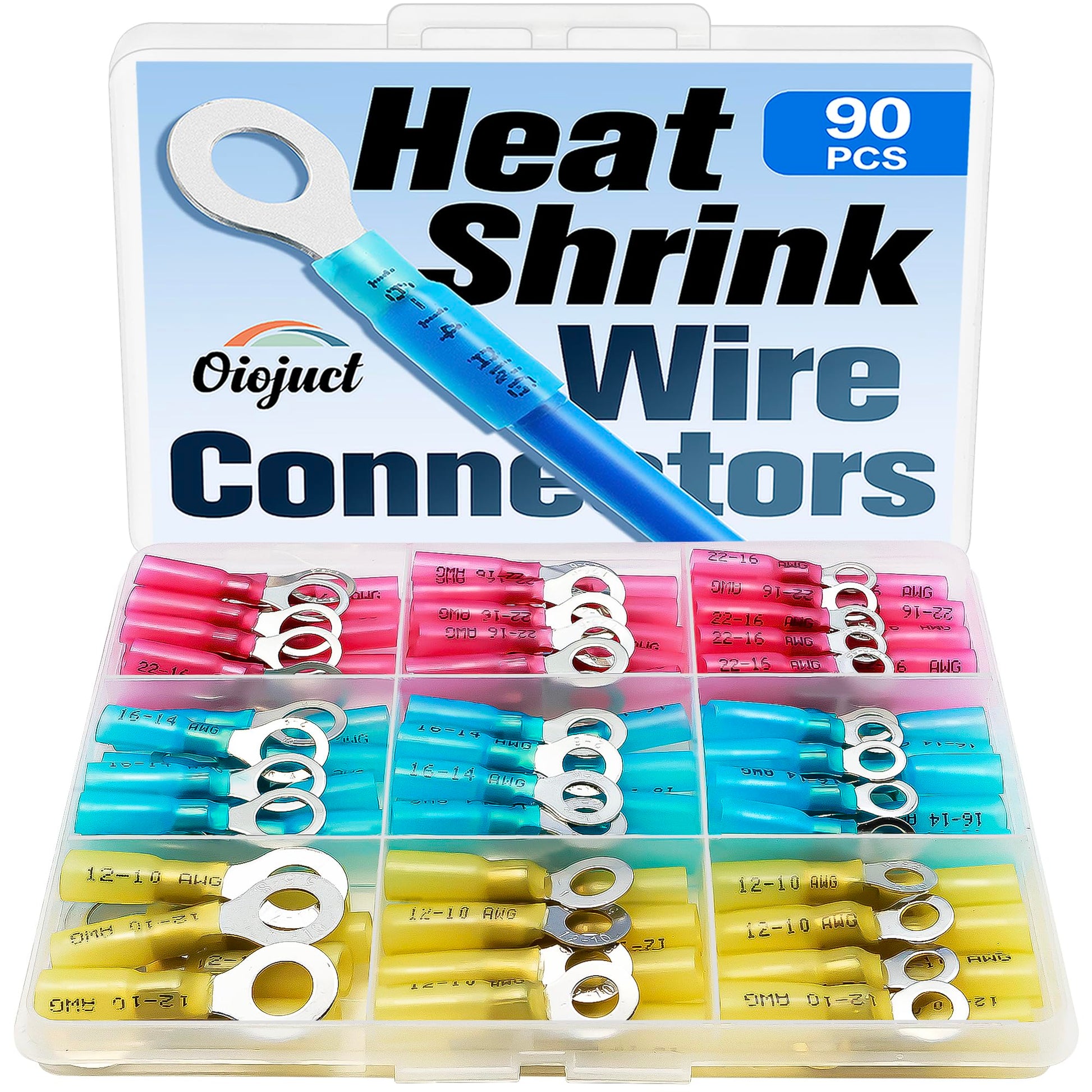 180Pcs Heat Shrink Wire Connectors Kit - Waterproof Marine Automotive Battery Electrical Crimp Terminals Set, Ring Fork Spade Butt Splices
