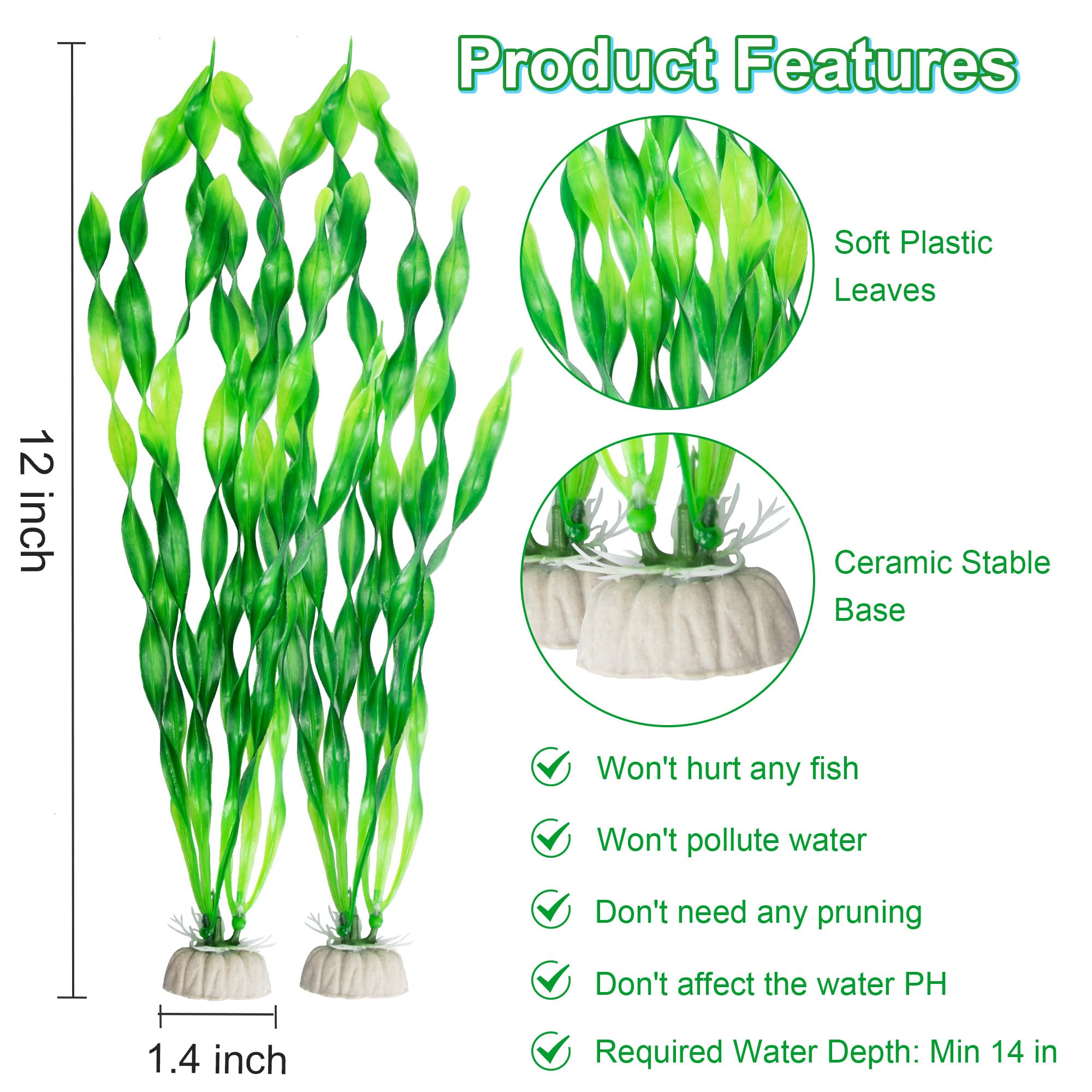MyLifeUNIT Artificial Seaweed Water Plants for Aquarium, Plastic Fish Tank Plant Decorations 10 PCS (12 Inches Tall, Green)