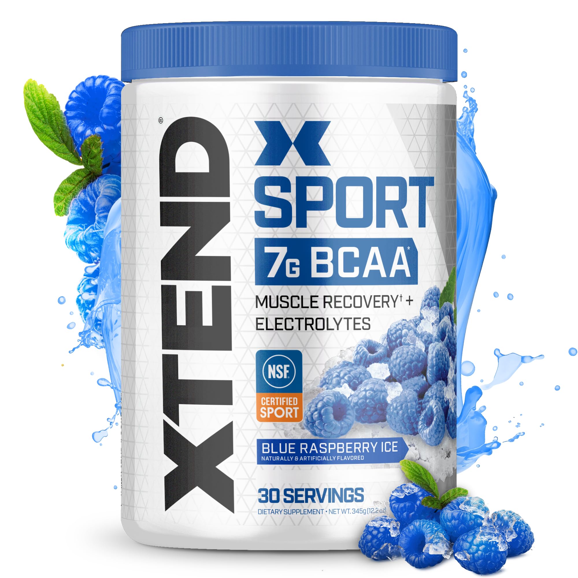 XTEND Sport BCAA Powder Blue Raspberry Ice - Electrolyte Powder for Recovery & Hydration with Amino Acids - 30 Servings