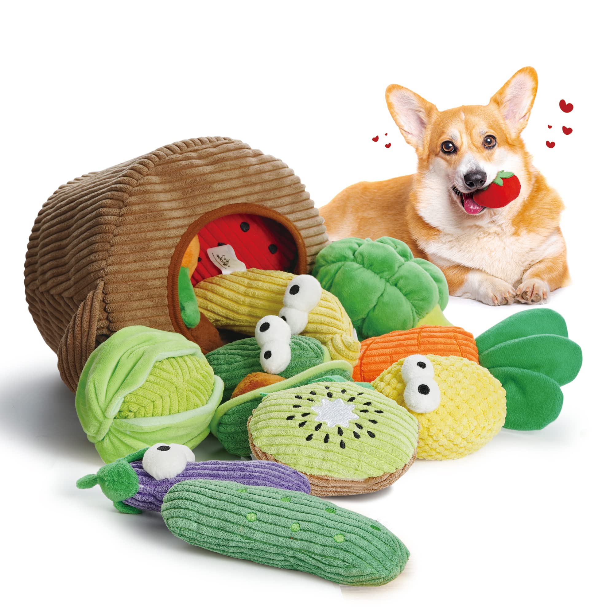 Nocciola Small Dog Toys- 15 Pack Grocery Bag Fruits and Veggies Dog Squeaky Toys, Small Puppy Toys to Keep Them Busy, Durable Plush Toys for Medium Dogs Aggressive Chewers, Dog Accessories Girl