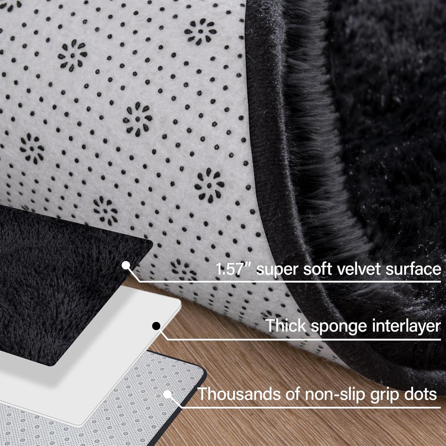 Merelax Soft Area Rug for Livingroom Bedroom, Machine Washable 4x6 Black Rugs Fluffy Shaggy Bedside Rug, Non Slip Indoor Carpet for Nursery Kids Room Home Decor Aesthetic