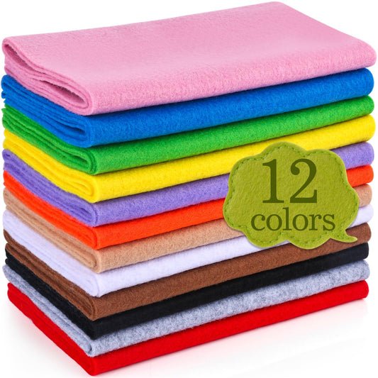 XSEINO 12 Rolls 8"x35"(20.5x90cm) 1.4mm Thick Soft Felt Fabric Sheet 12 Assorted Colors Felt Pack for DIY Craft Sewing Squares Nonwoven Patchwork