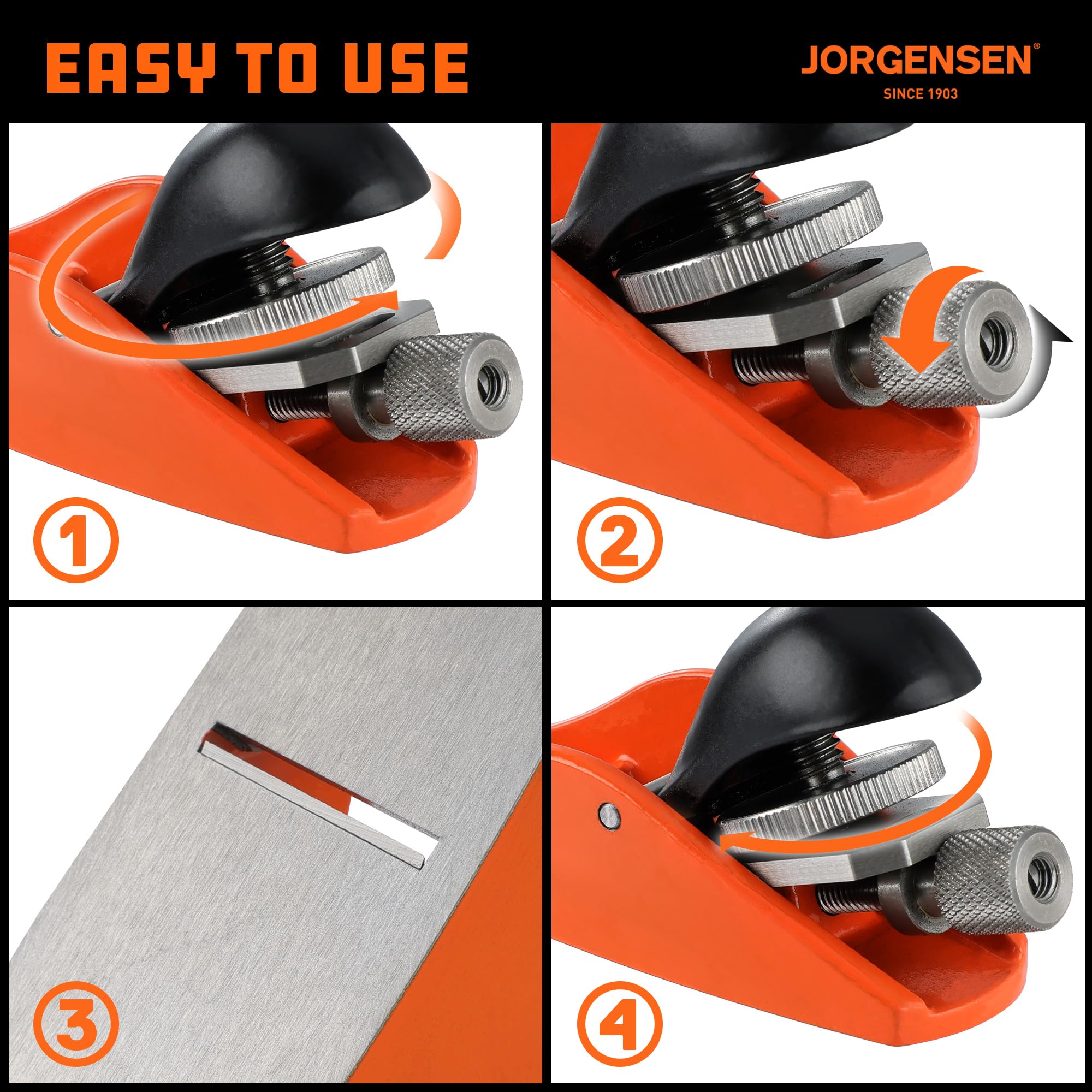 JORGENSEN 3.5" Mini Wood Planer - Mini Hand Planer for Woodworking, Block Plane, Small Hand Plane for Trimming, Wood Planing, Craft, Professional Ductile Iron Body, Adjustable Cutting Depth