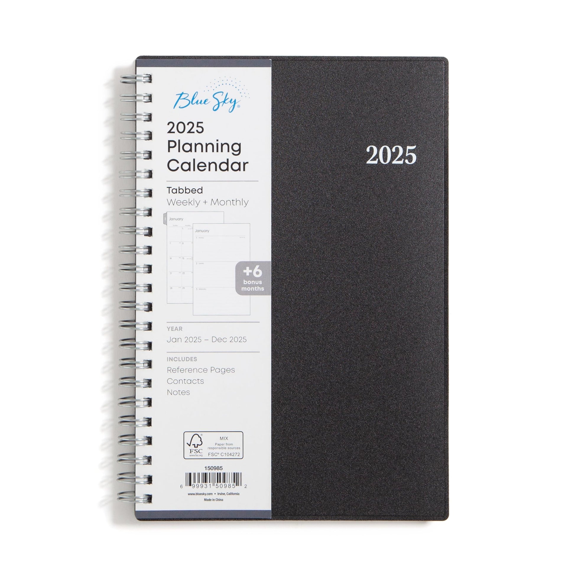 Blue Sky 2025 Weekly and Monthly Planner Calendar, January - December, 8.5" x 11", Flexible Cover, Laminated Tabs, Wirebound, Storage Pocket, Enterprise