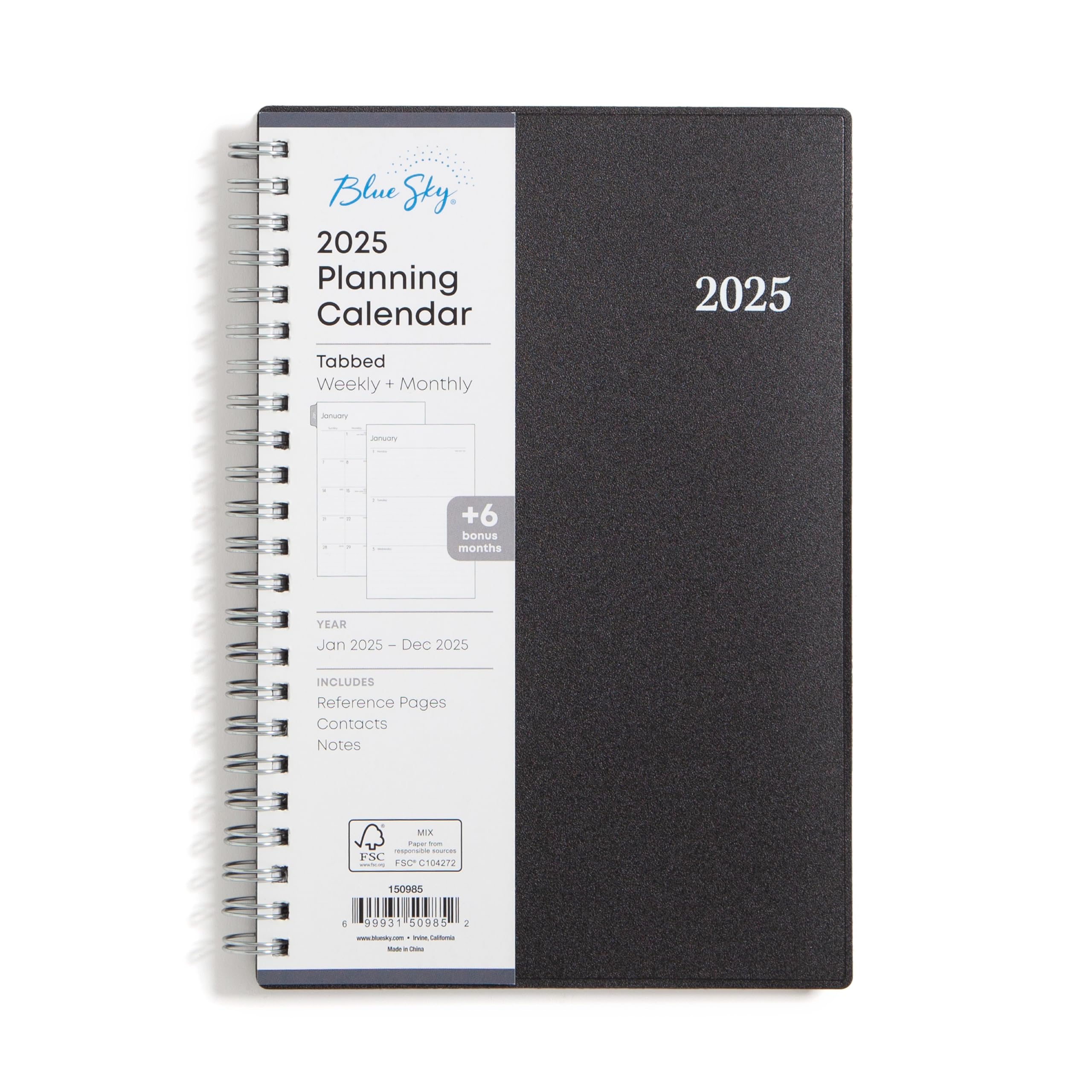 Blue Sky 2025 Weekly and Monthly Planner Calendar, January - December, 8.5" x 11", Flexible Cover, Laminated Tabs, Wirebound, Storage Pocket, Enterprise