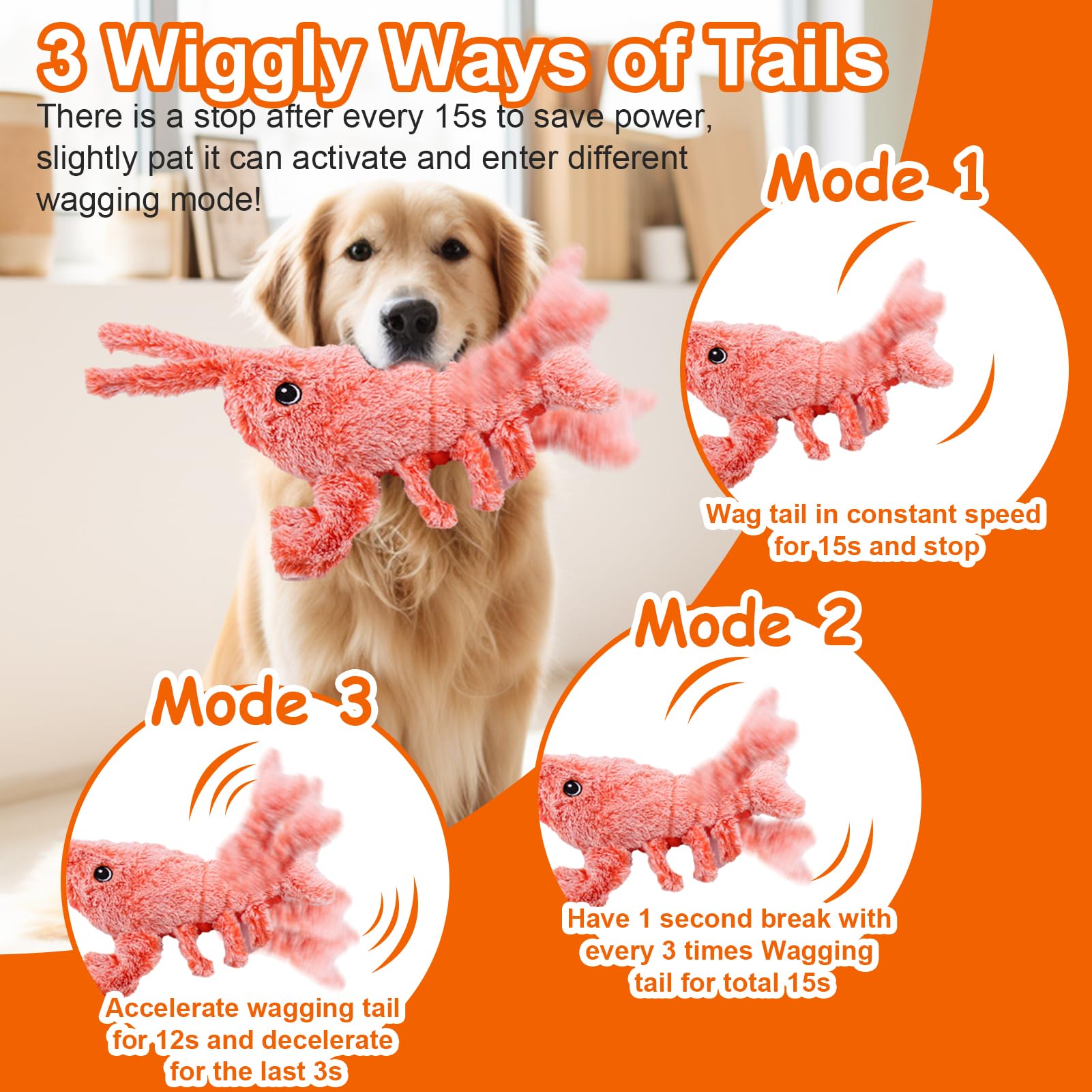 Mity rain Interactive Dog Toys, Wiggly Lobster Dog Toy to Keep Them Busy, Moving Dog Toys for Indoor&Outdoor, Rechargeable Floppy Pet Toys for Small Medium Large Dogs, Plush Squeaky Dog Toys