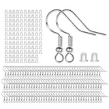 925 Sterling Silver Earring Hooks 120 PCS/60 Pairs, Ear Wires Fish Hooks, Hypo-allergenic Jewelry Findings Parts with 120 PCS Clear Silicone Earring Backs