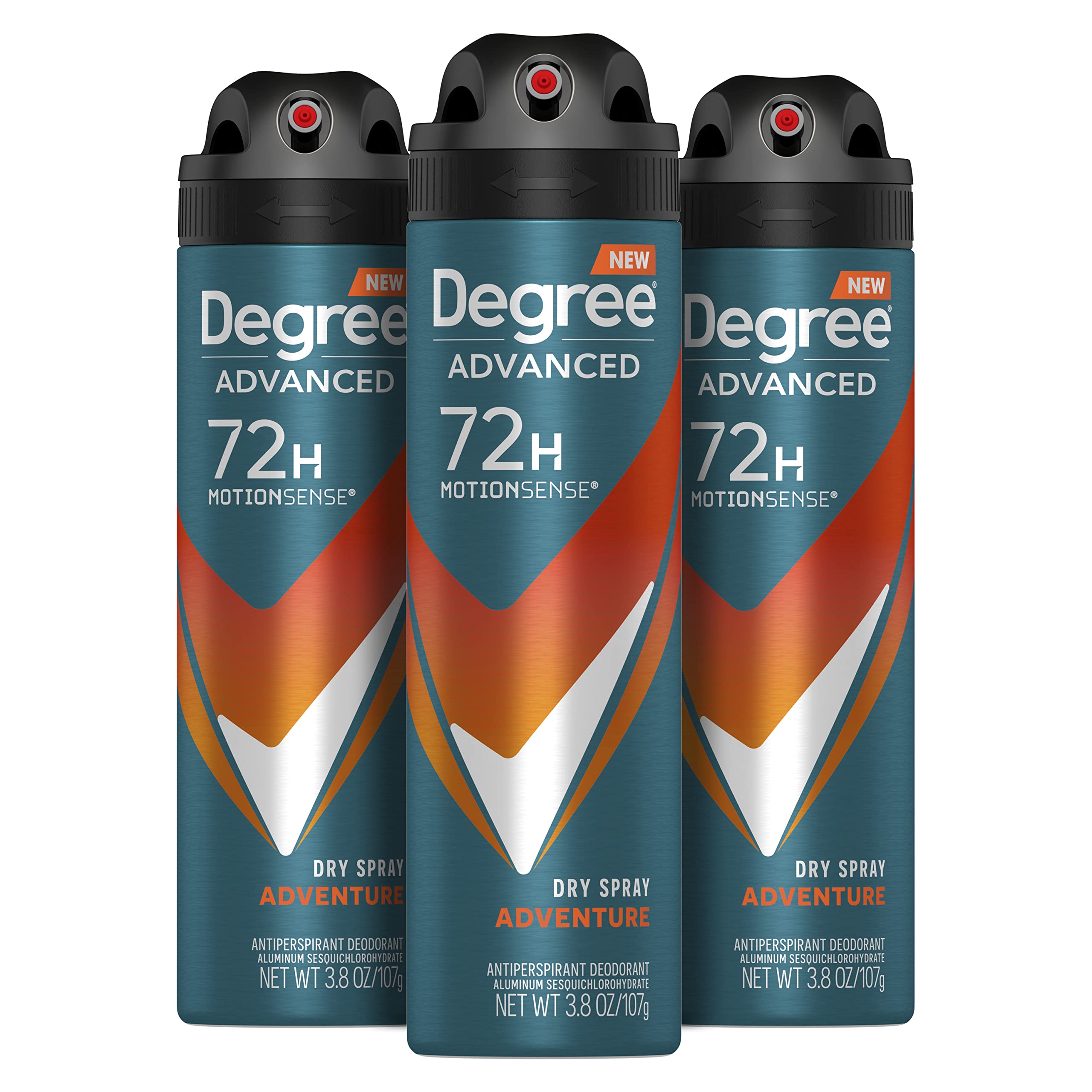 Degree Men Advanced Antiperspirant Deodorant Dry Spray Adventure 72-Hour Sweat and Odor Protection Deodorant For Men With MotionSense Technology, 3.8 Ounce (Pack of 3)