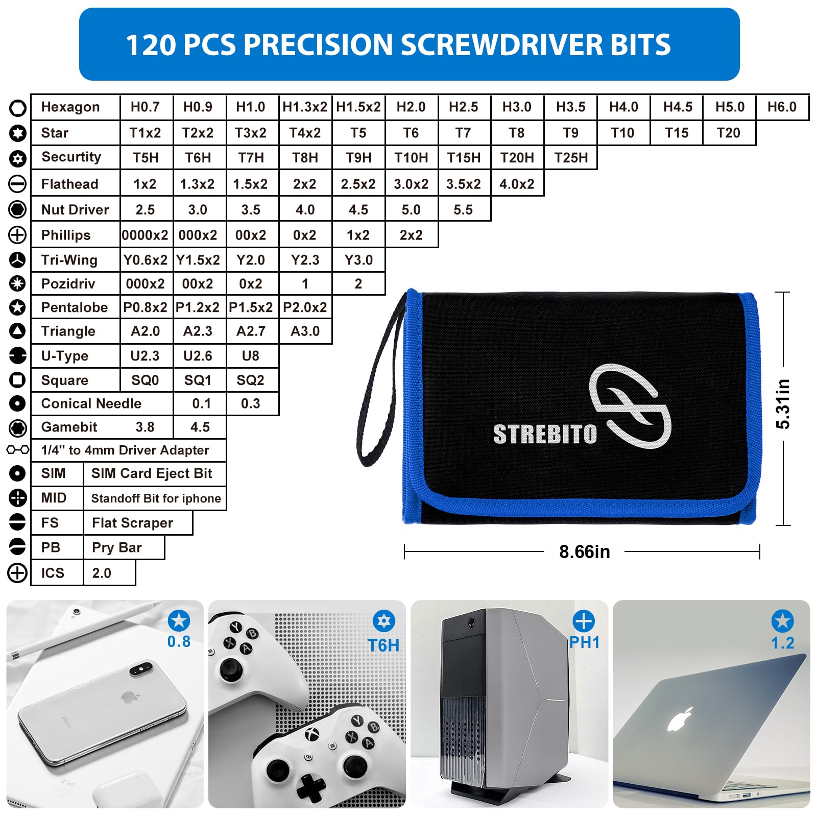 STREBITO Electronics Precision Screwdriver Sets 142-Piece with 120 Bits Magnetic Repair Tool Kit for iPhone, MacBook, Computer, Laptop, PC, Tablet, PS4, Xbox, Nintendo, Game Console