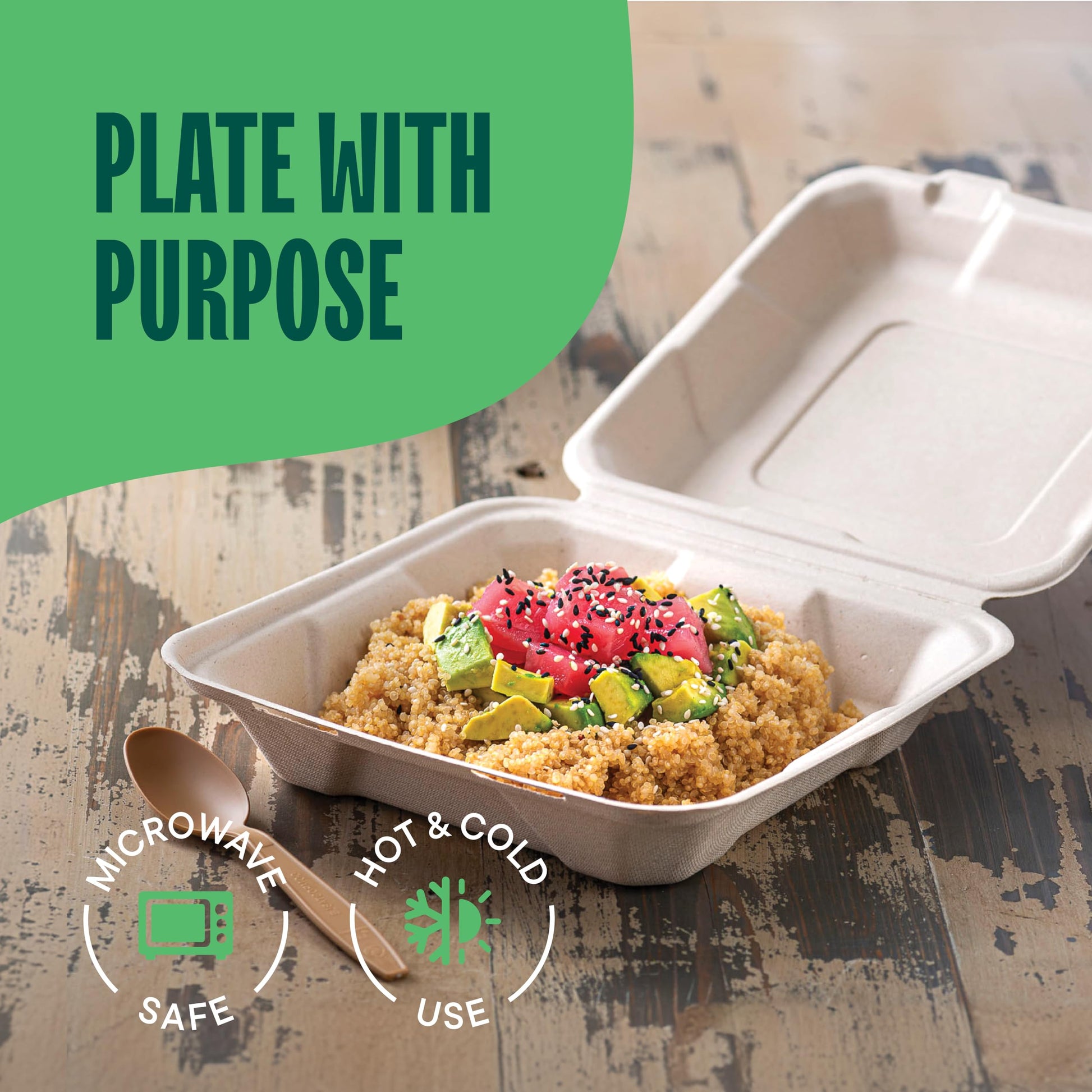 100% Compostable Clamshell Take Out Food Containers [8X8" 50-Pack] Heavy-Duty Quality to go Containers, Natural Disposable Bagasse, Eco-Friendly Biodegradable Made of Sugar Cane Fibers
