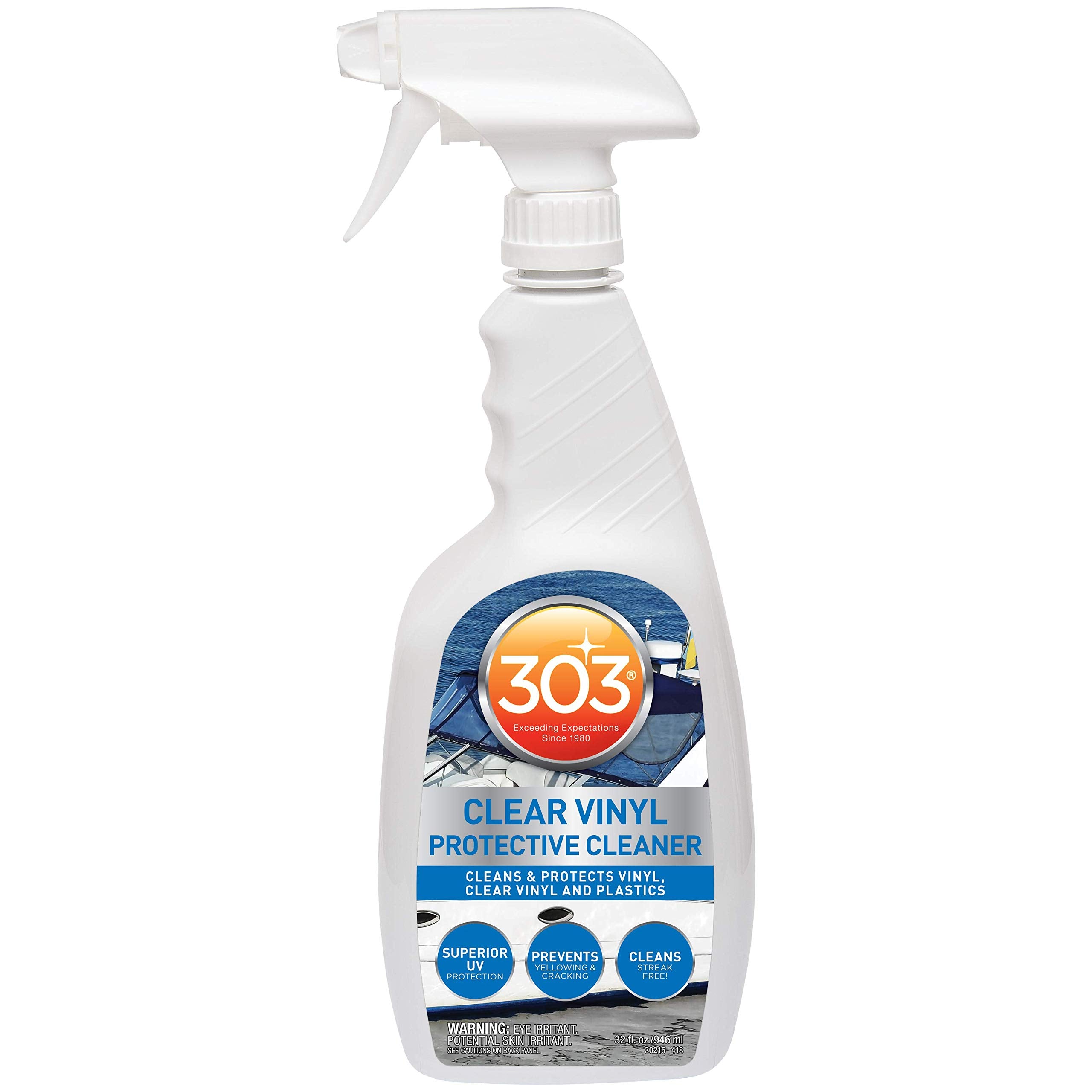 303 Products Marine Clear Protective Cleaner - Cleans and Protects Vinyl and Plastics, Provides Superior UV Protection, Prevents Yellowing and Cracking, 32oz (30215) Packaging May Vary