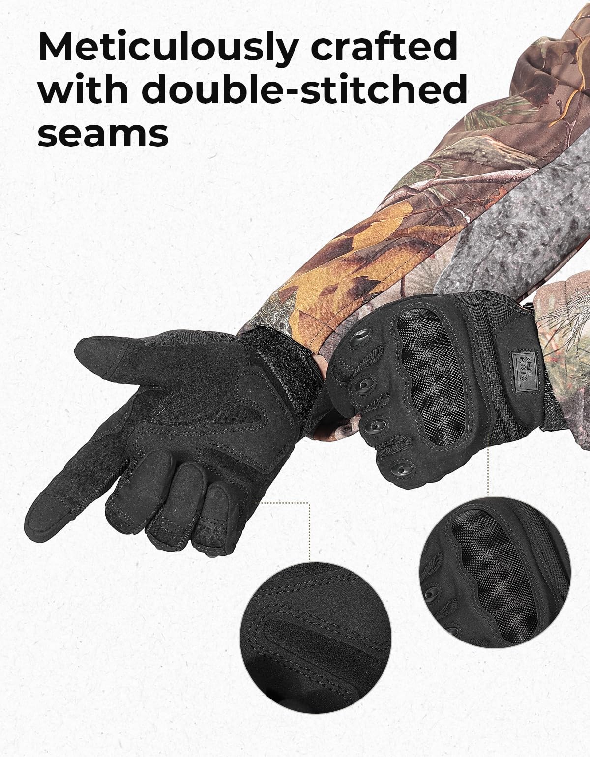 KEMIMOTO Tactical Gloves for Men, Touchscreen Motorcycle Gloves with Hard Shell & Palm Padding for Sports Motorcycle Cycling Tactical Airsoft Paintball Hunting Hiking Camping Climbing (Black,Medium)