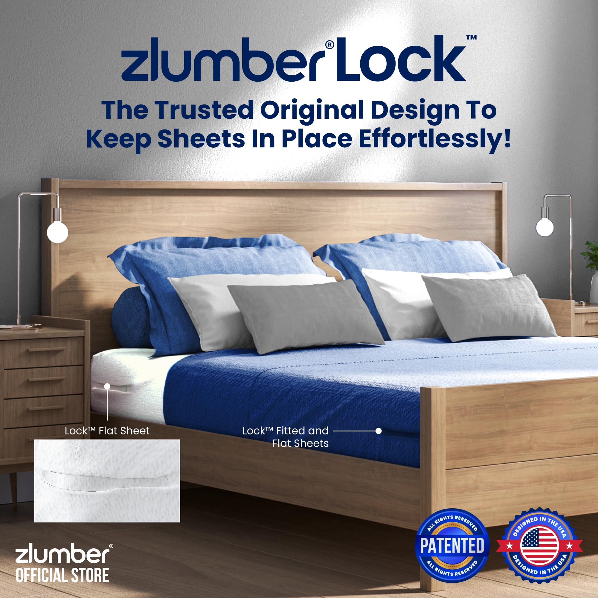 The Original USA Patented ZlumberLock – Secure Sheet Holder with Heavy-Duty Mattress Straps – No More Loose Bedding, Universal Fit, Easy One-Time Installation