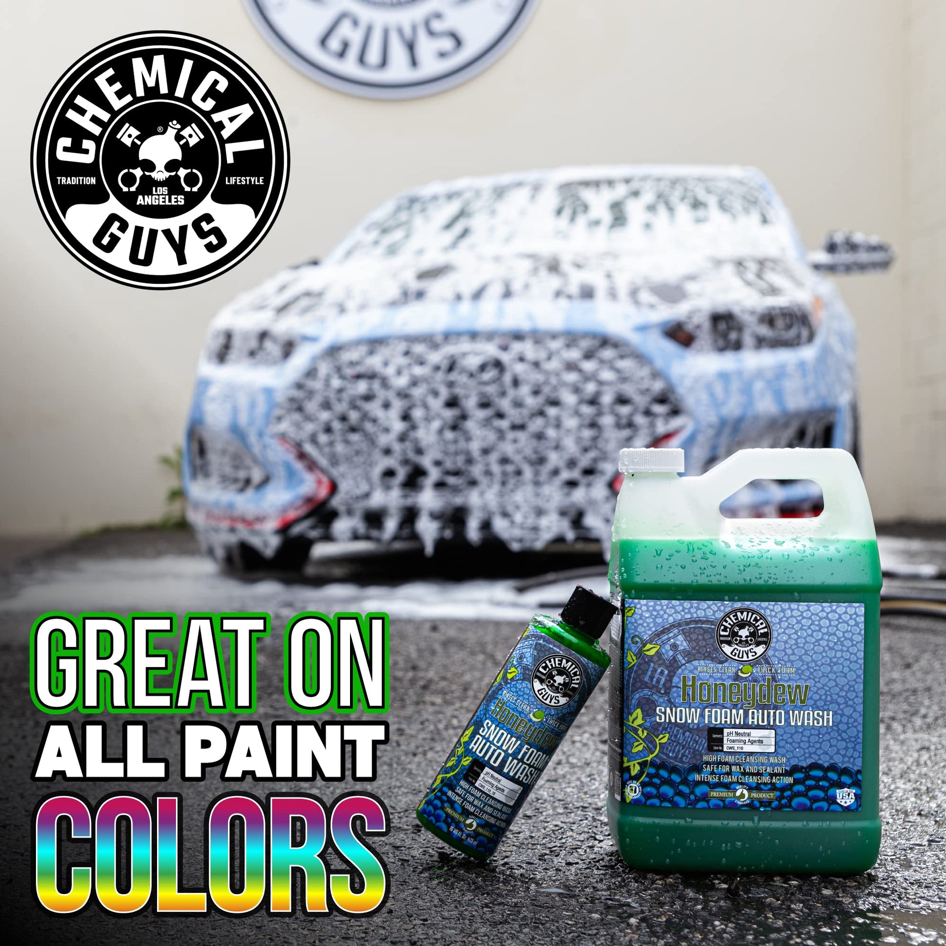 Chemical Guys CWS 110 Honeydew Snow Foam Car Wash Soap (Works with Foam Cannons, Guns or Bucket Washes) Safe for Trucks, Motorcycles, RVs & More, 128 fl oz (1 Gallon), Honeydew Scent