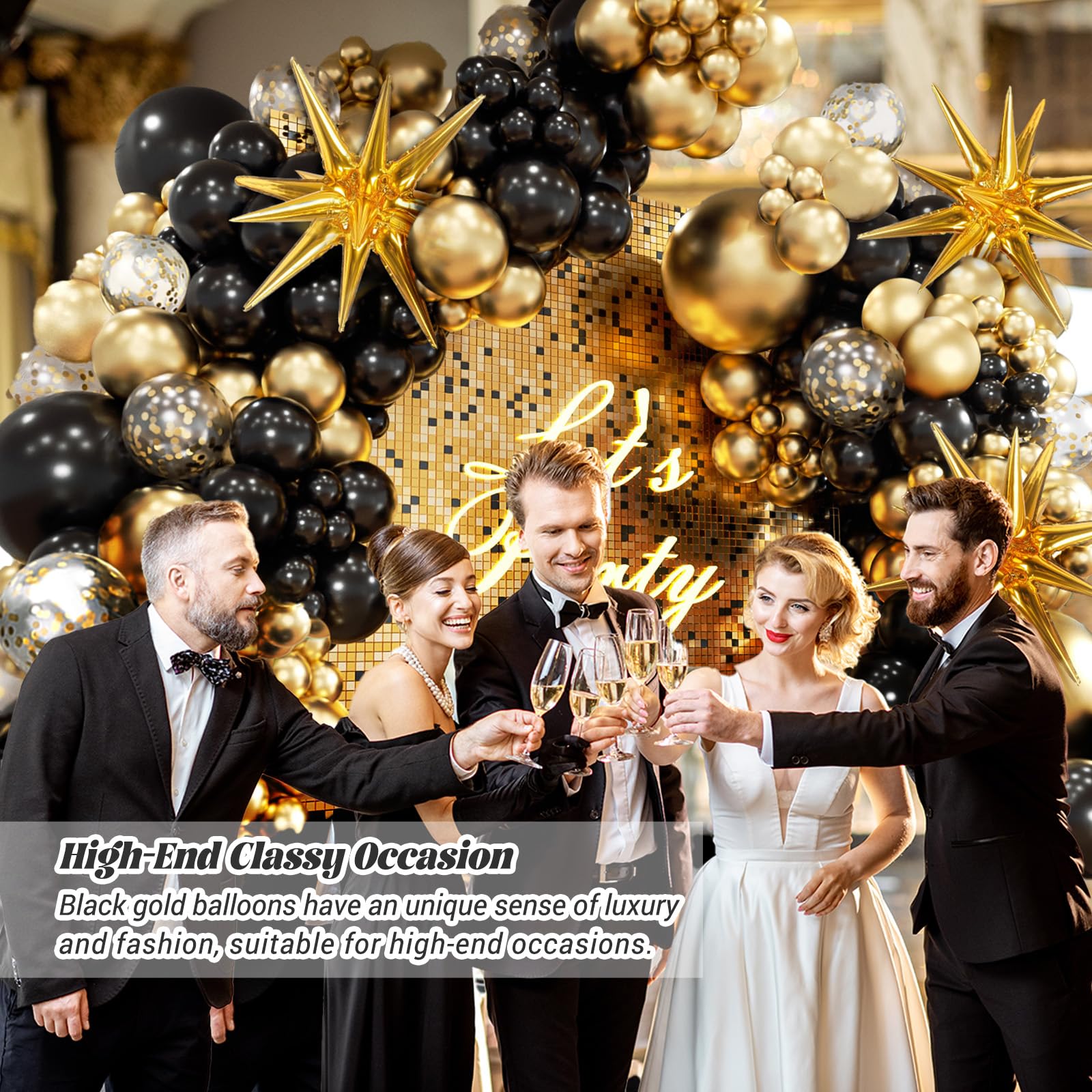 FOTIOMRG Black and Gold Balloons Garland Arch Kit, 5 10 12 18inch Black Gold Confetti Latex Balloons for 2025 Graduation New Year Anniversary Birthday Party Decorations