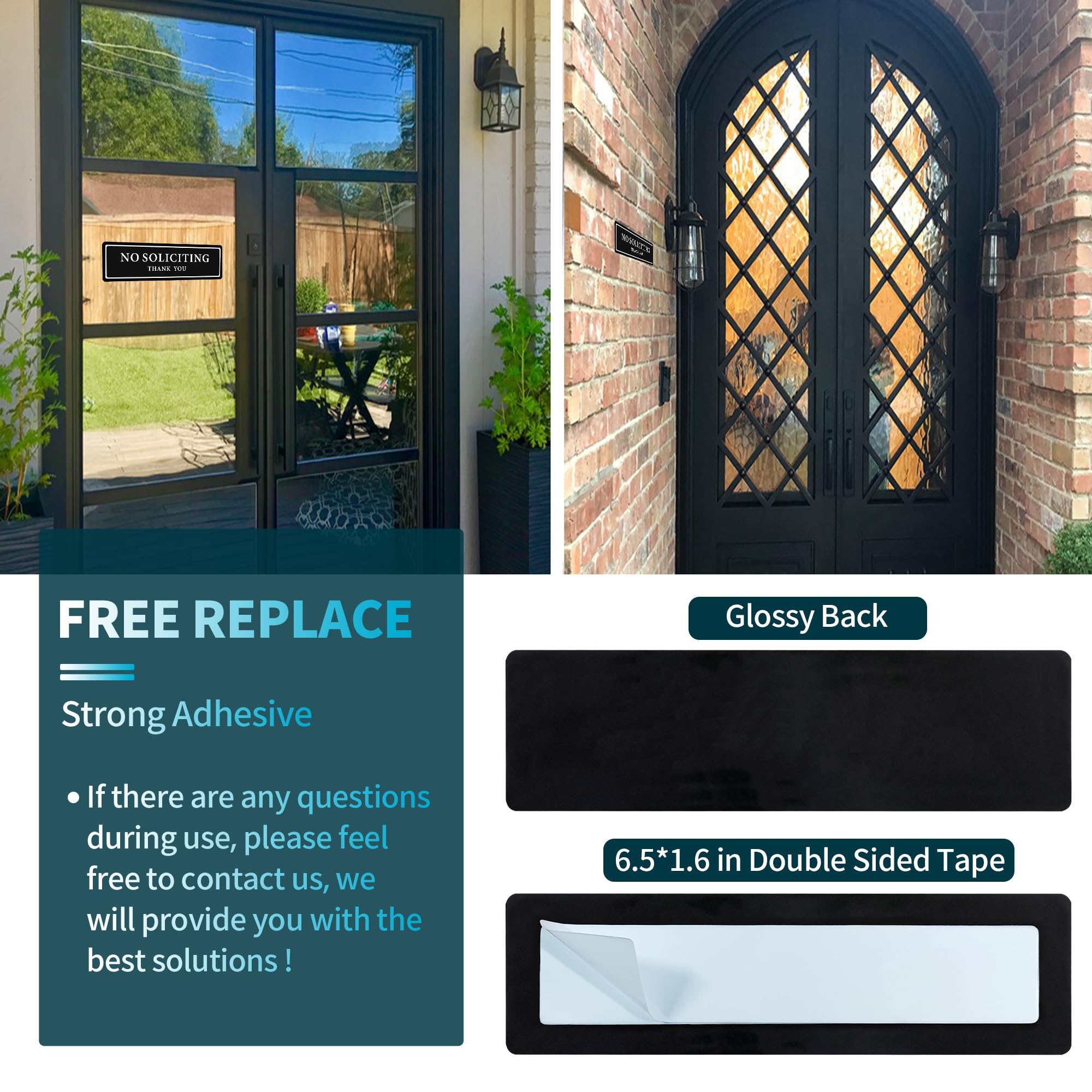 No Soliciting Sign for House — Keep Solicitors Away, with Strong Adhesive Tape for Any Surface, 8.2 × 2.4 Inch, Stylish & Prominent Design, Perfect for Home Office Front Doors, Walls, Windows