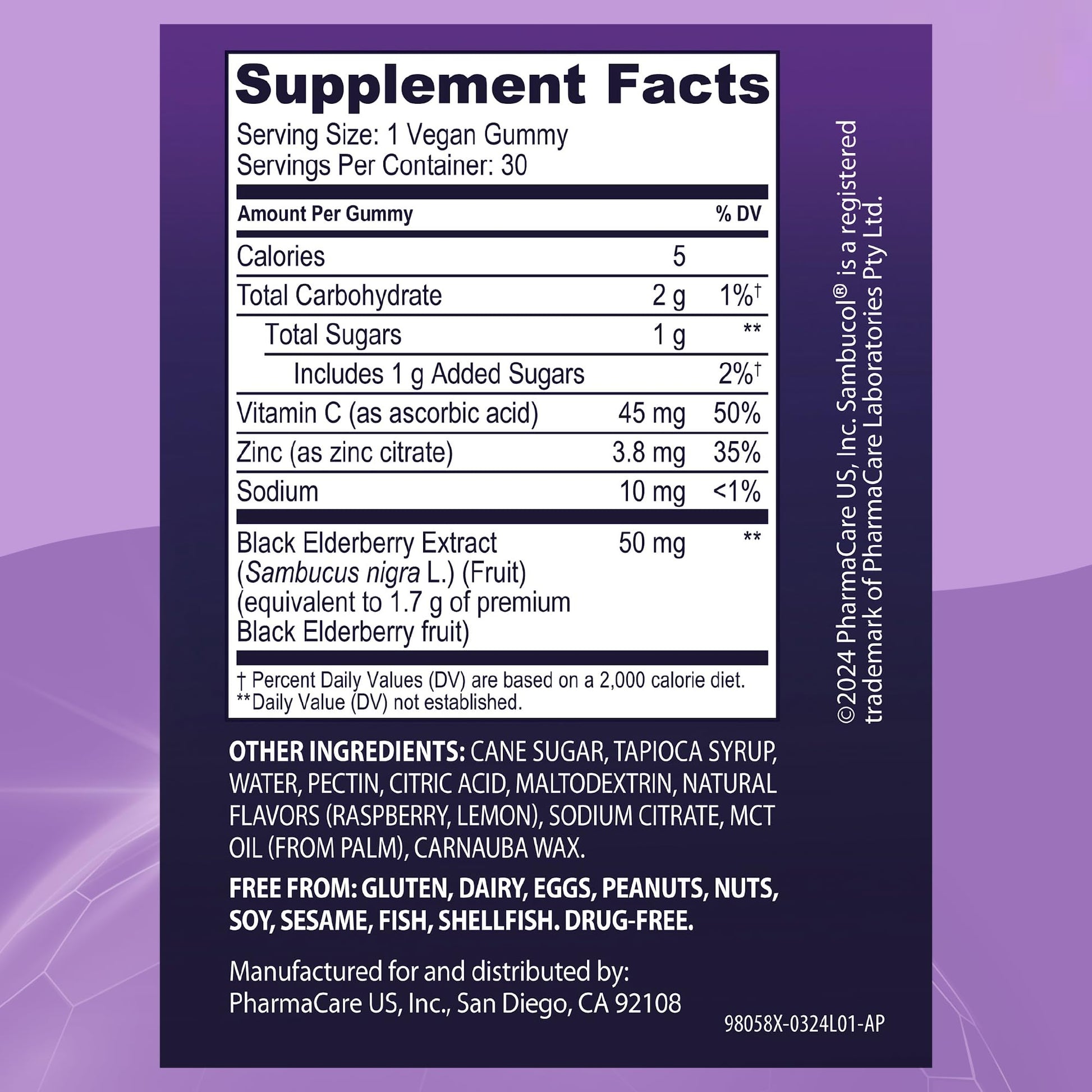 Sambucol Black Elderberry Gummies with Vitamin C & Zinc - Sambucus Elderberry Gummies for Immune Support, High Antioxidants, Gluten Free, Vegan, Elderberry with Zinc & Vitamin C for Adults - 30 Count