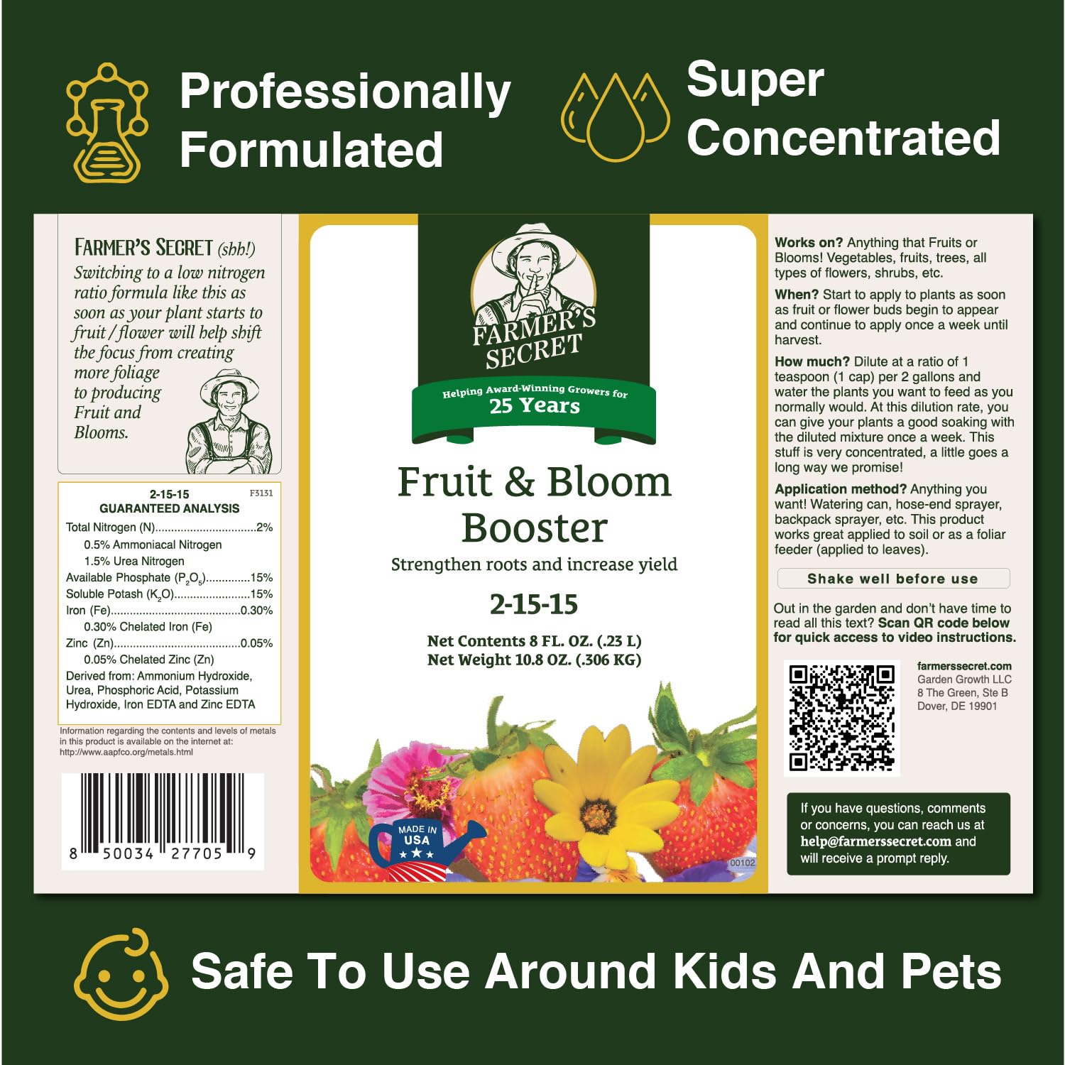 Farmer’s Secret Fruit & Bloom Booster Fertilizer (32oz) - Super Concentrated - Boosts Flowering and Yield on All Varieties of Fruits, Vegetables and Flowers - Formulated for Late Summer & Early Fall