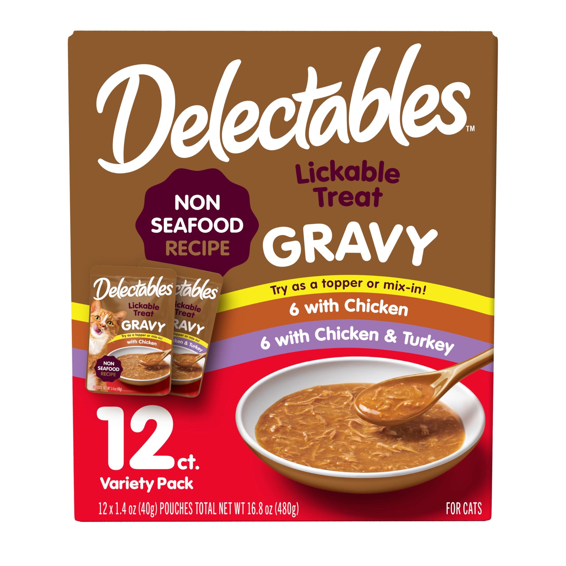 Hartz Delectables Gravy Non-Seafood Lickable Wet Cat Treat & Food Topper, Chicken Flavor Variety, 12 Pack, 1.40 Ounce (Pack of 12)