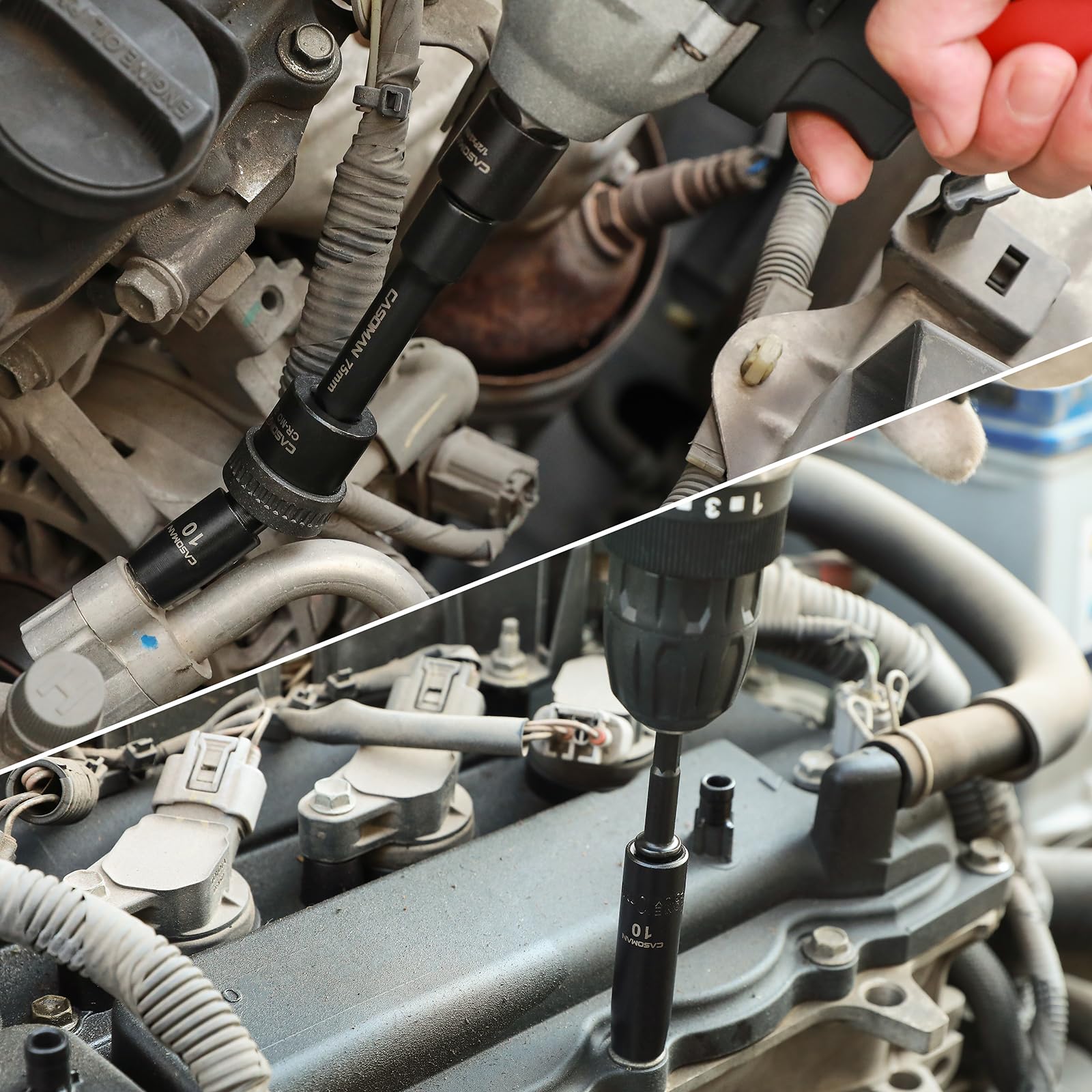 CASOMAN 3/8" Drive Impact Socket Set, 49 Piece Standard SAE and Metric Sizes (5/16-Inch to 3/4-Inch and 8-22 mm), 6 Point, Cr-V Steel Socket Set