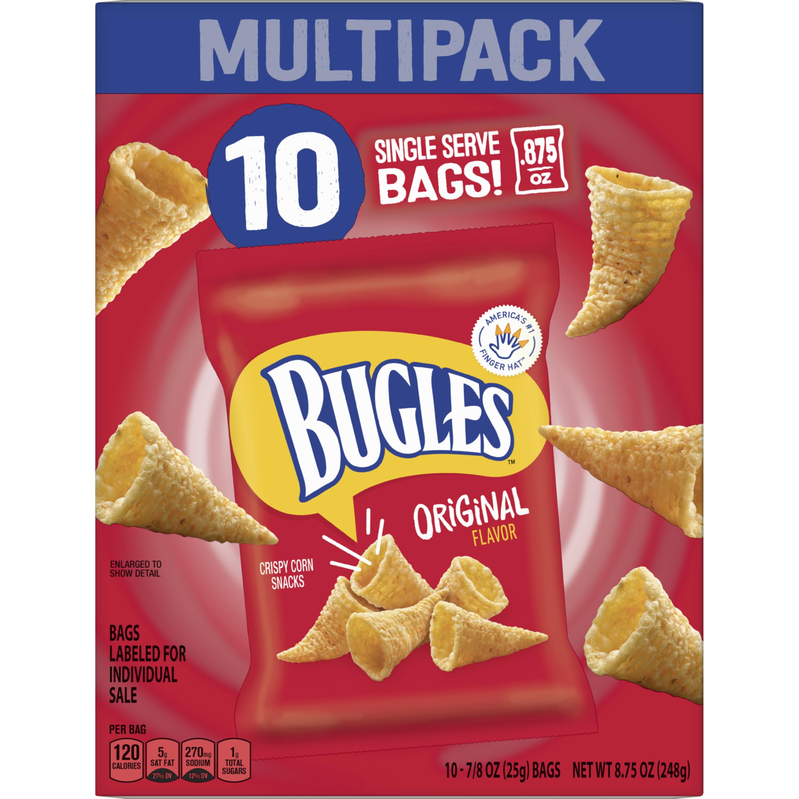 Bugles Original Crispy Corn Snacks, Snack Bags Multipack, 10 Ct, 8.75 oz