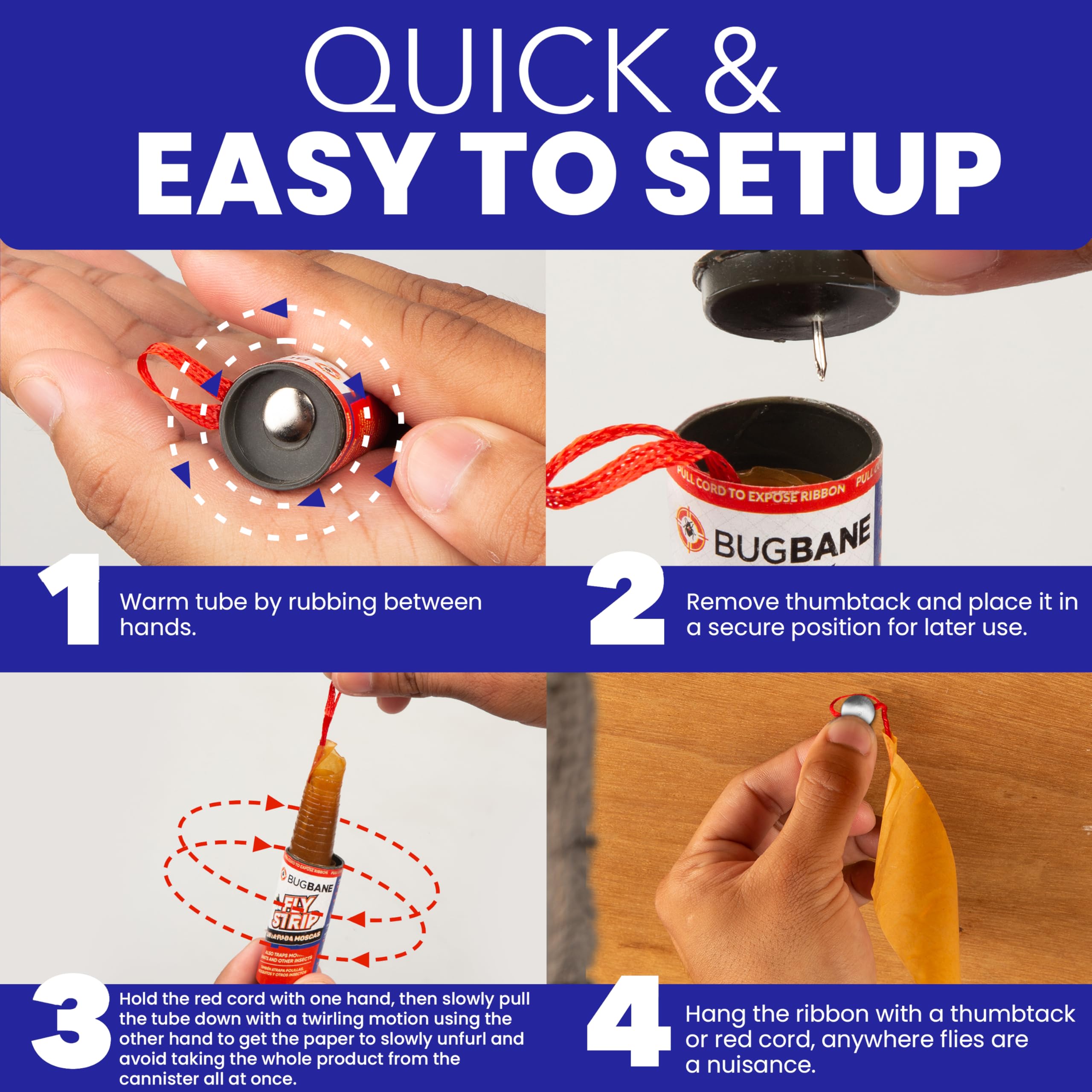 Fly Strips Indoor Sticky Hanging 24pk with Pins. Non Toxic Outdoor Fly Trap Indoor for Home. Flies Tape Paper Trap Ribbon Roll for House Gnat Fruit and Housefly. Bug Catchers for Inside Home Flypaper